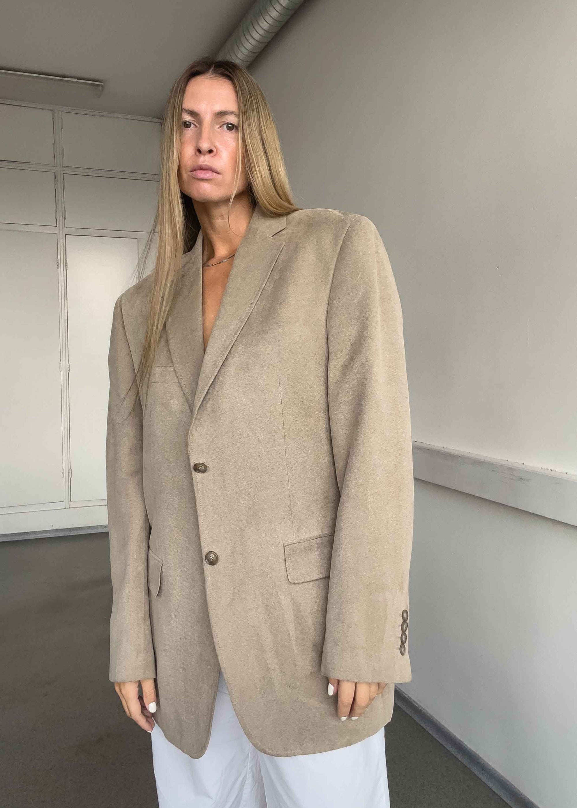Vintage Grey Oversized Velvet Blazer