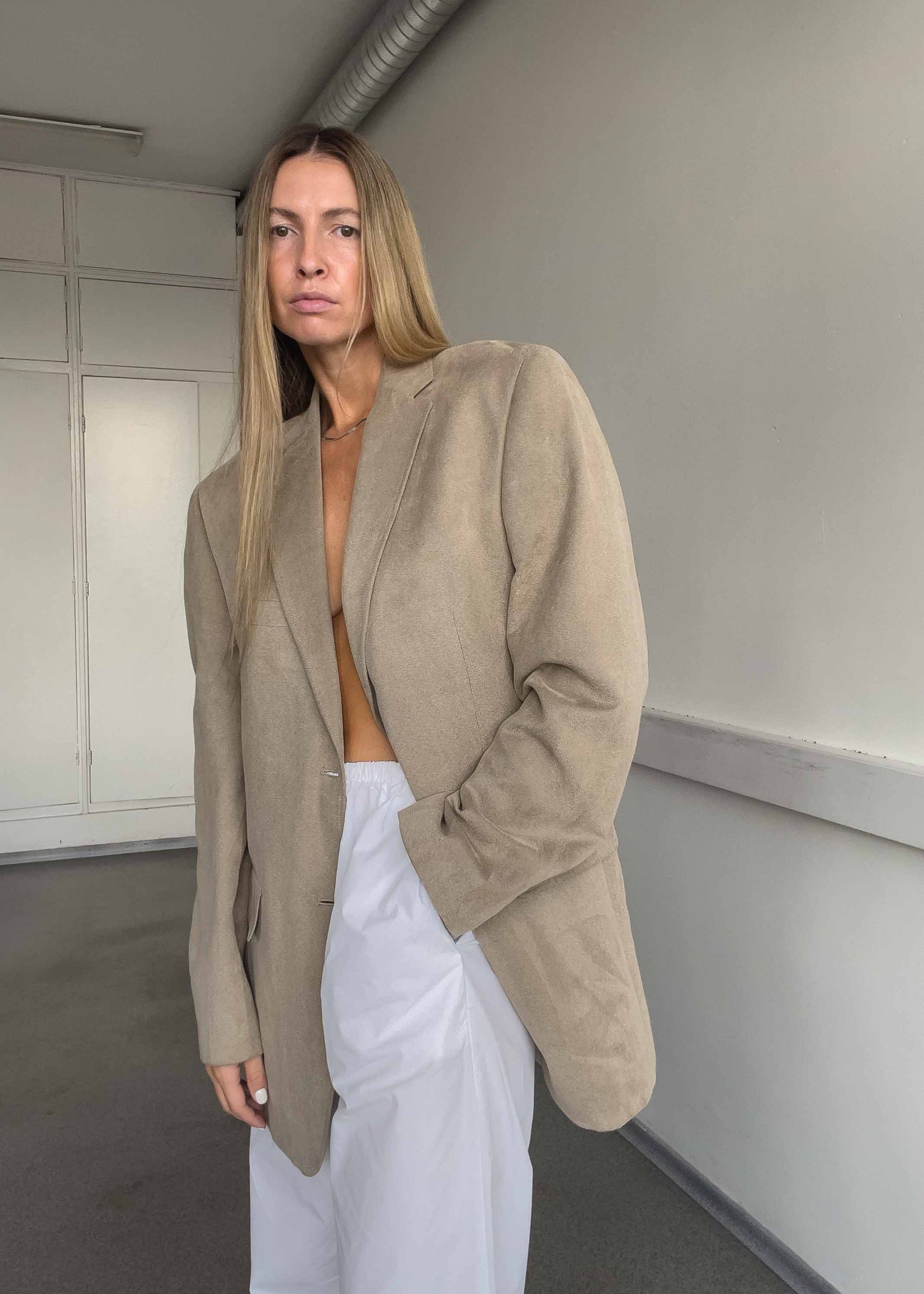 Vintage Grey Oversized Velvet Blazer