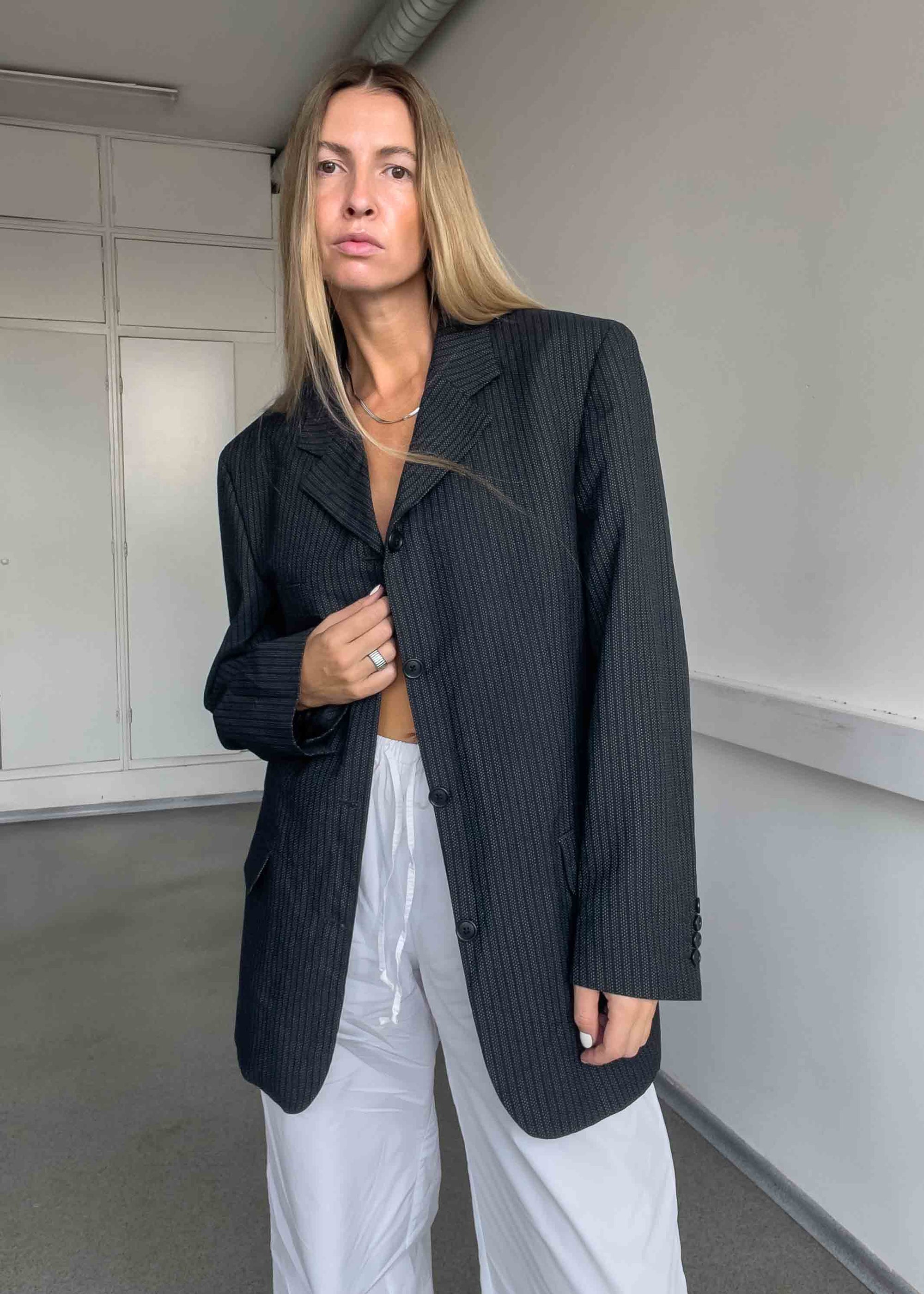 Vintage Black  Stripy Oversized Blazer