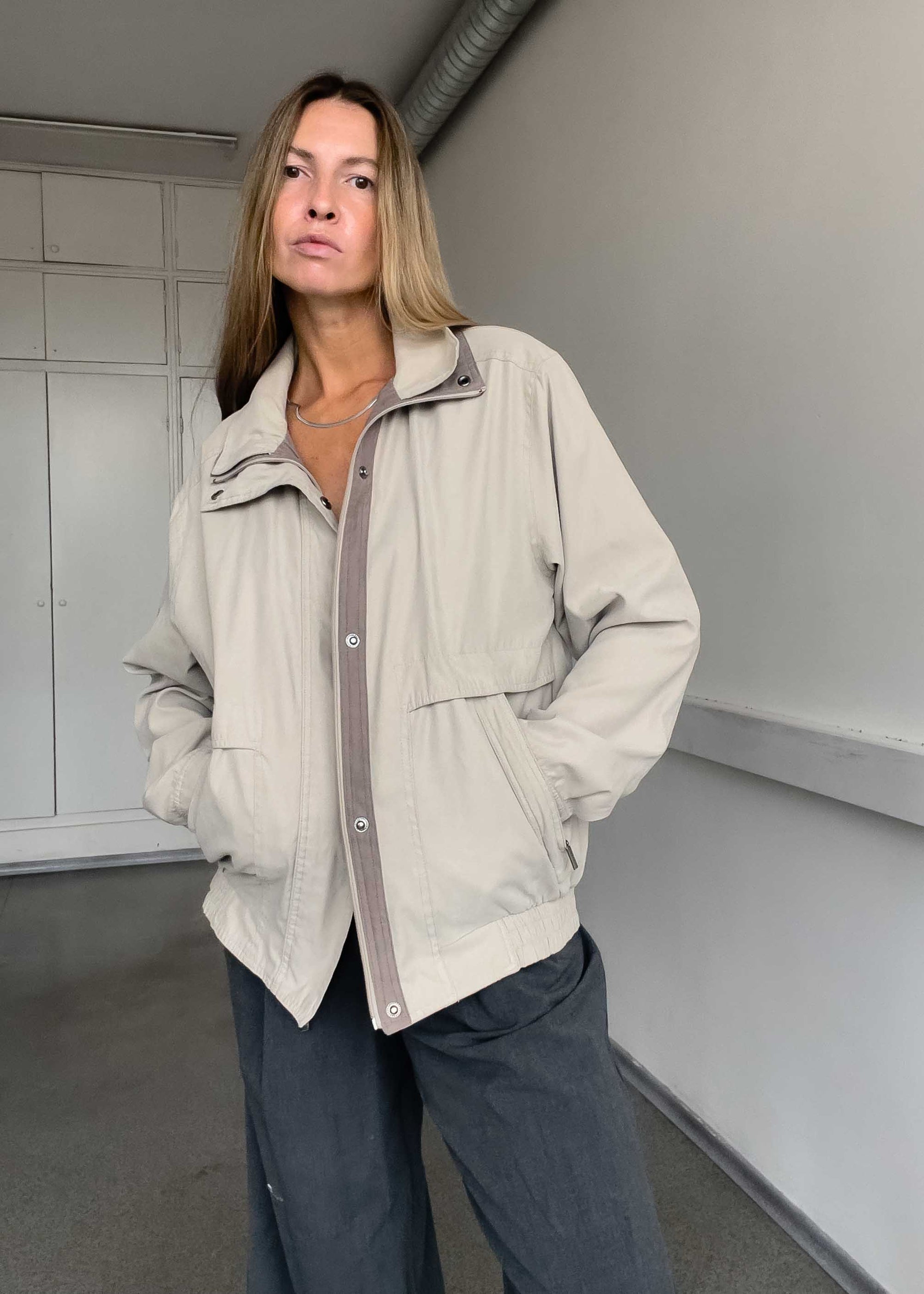 Vintage Grey Oversized Bomber Jacket