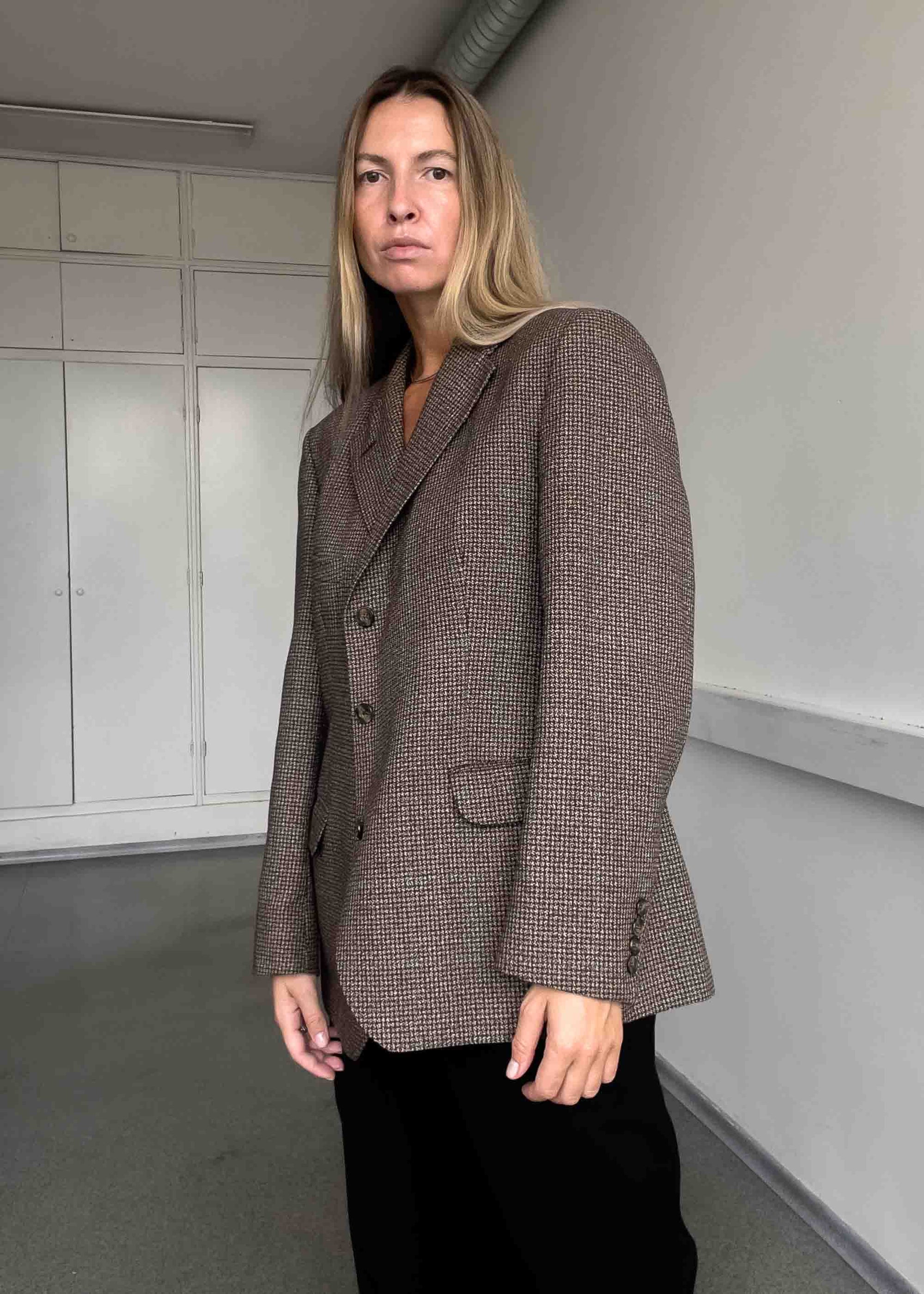 Vintage Brown Checked Oversized Blazer