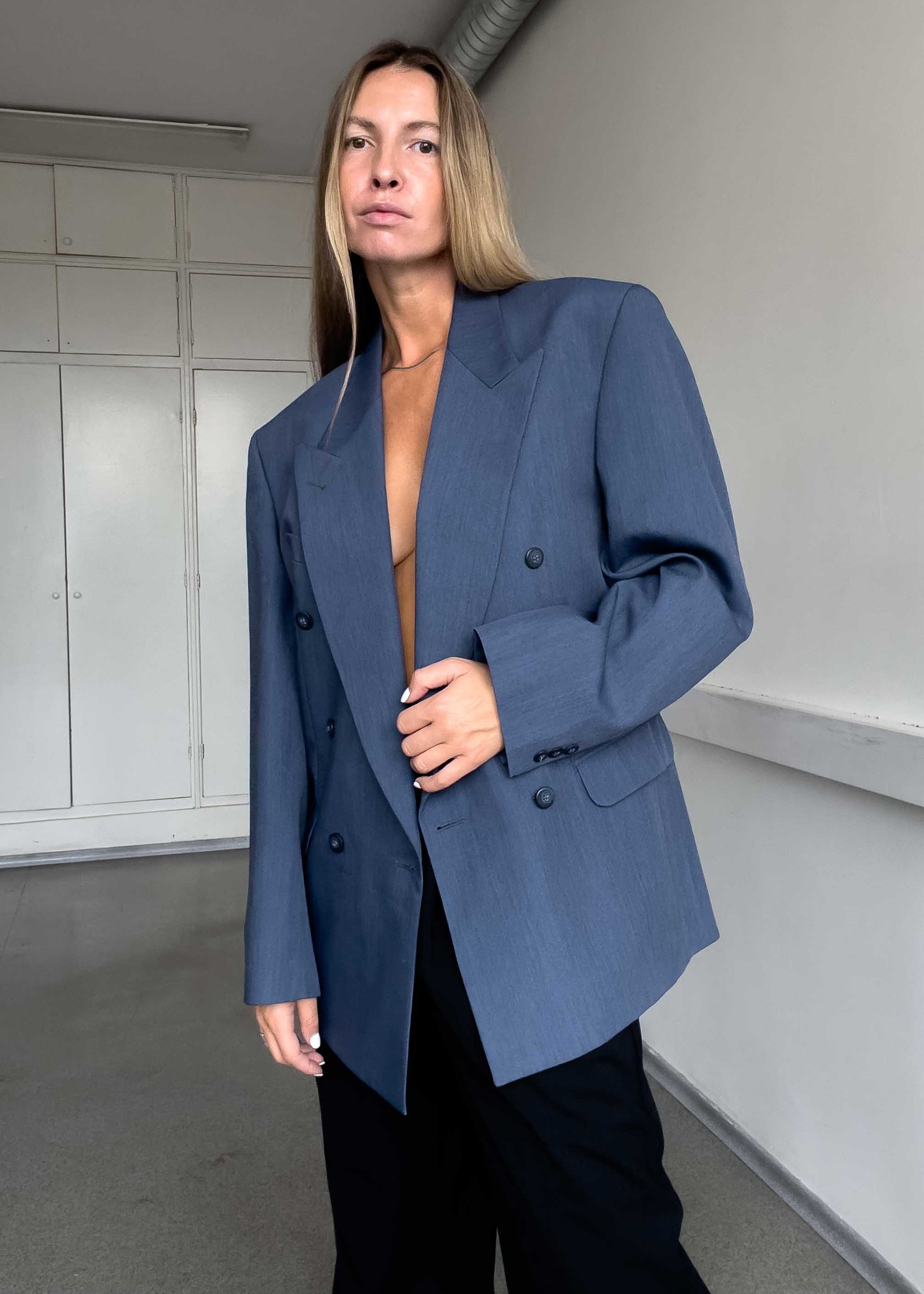 Vintage Blue Oversized Double Breasted Blazer