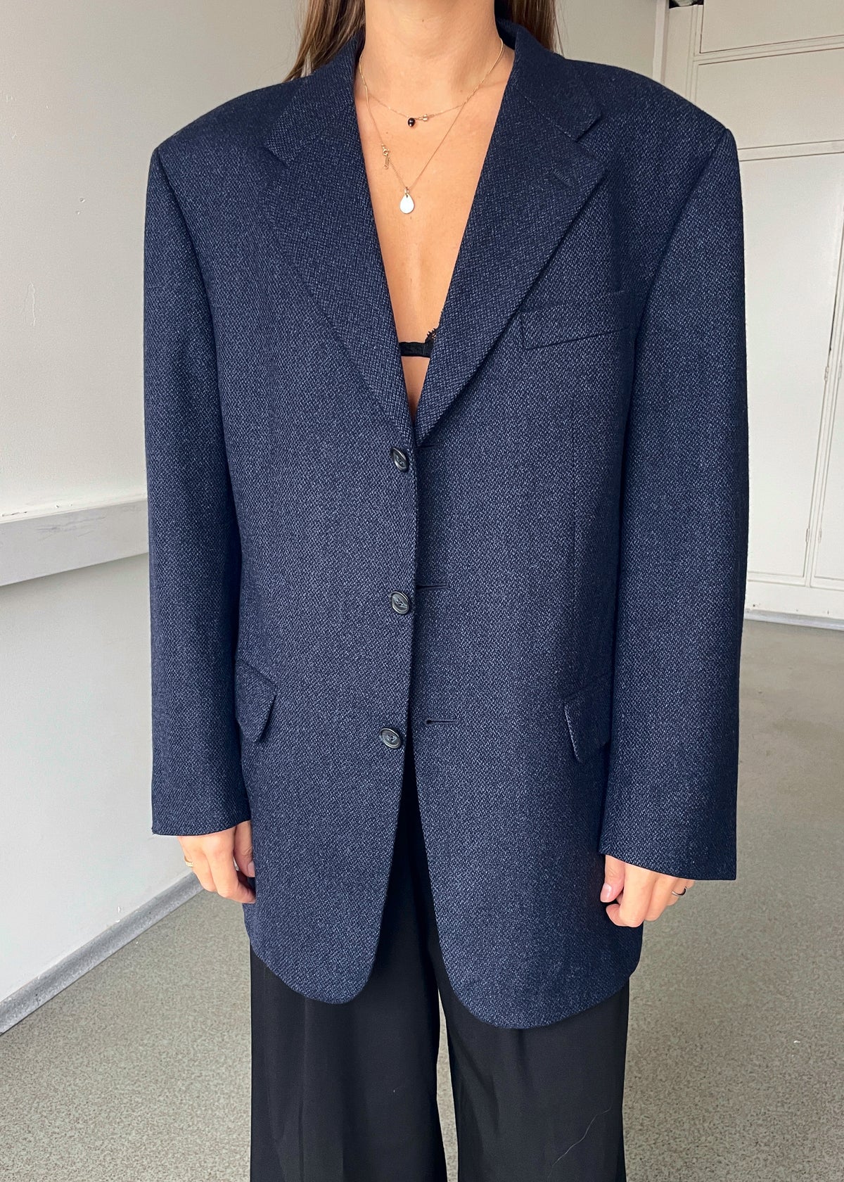 Vintage Navy Blue Pure Wool Blazer