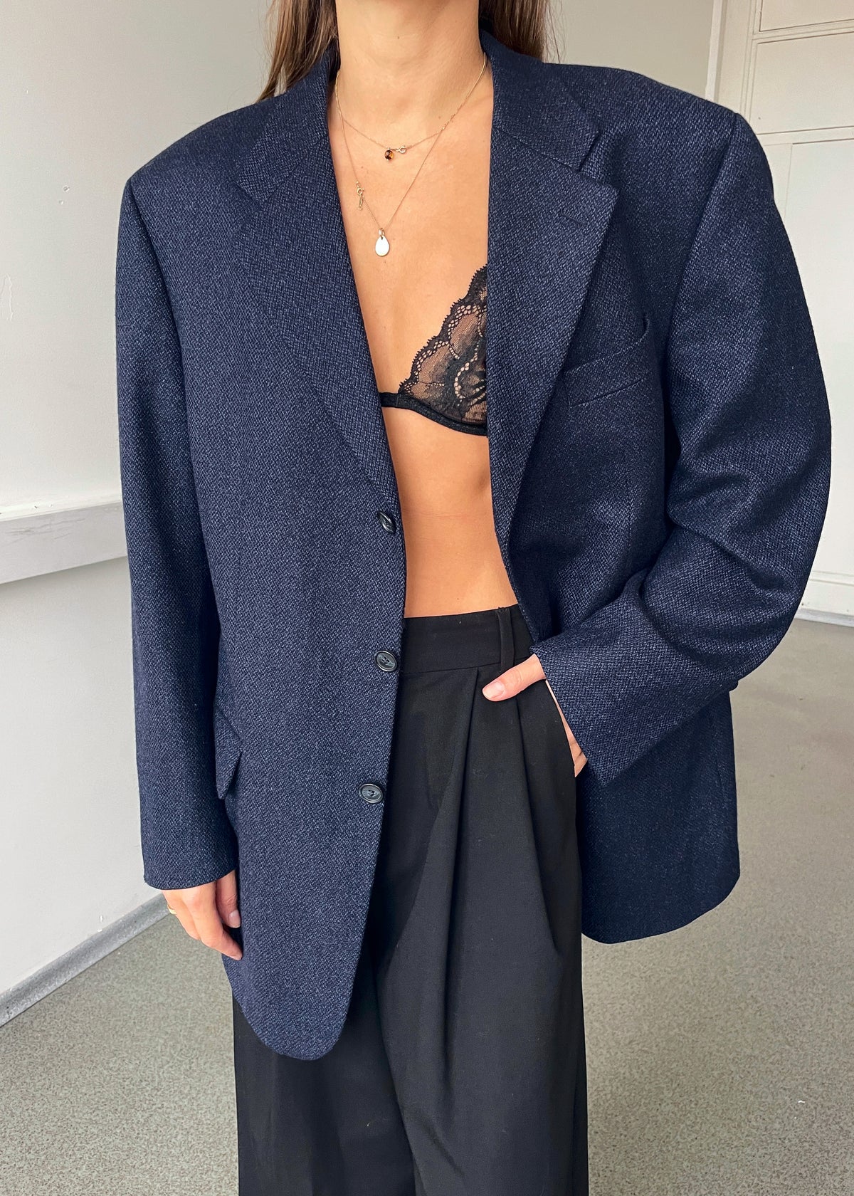 Vintage Navy Blue Pure Wool Blazer