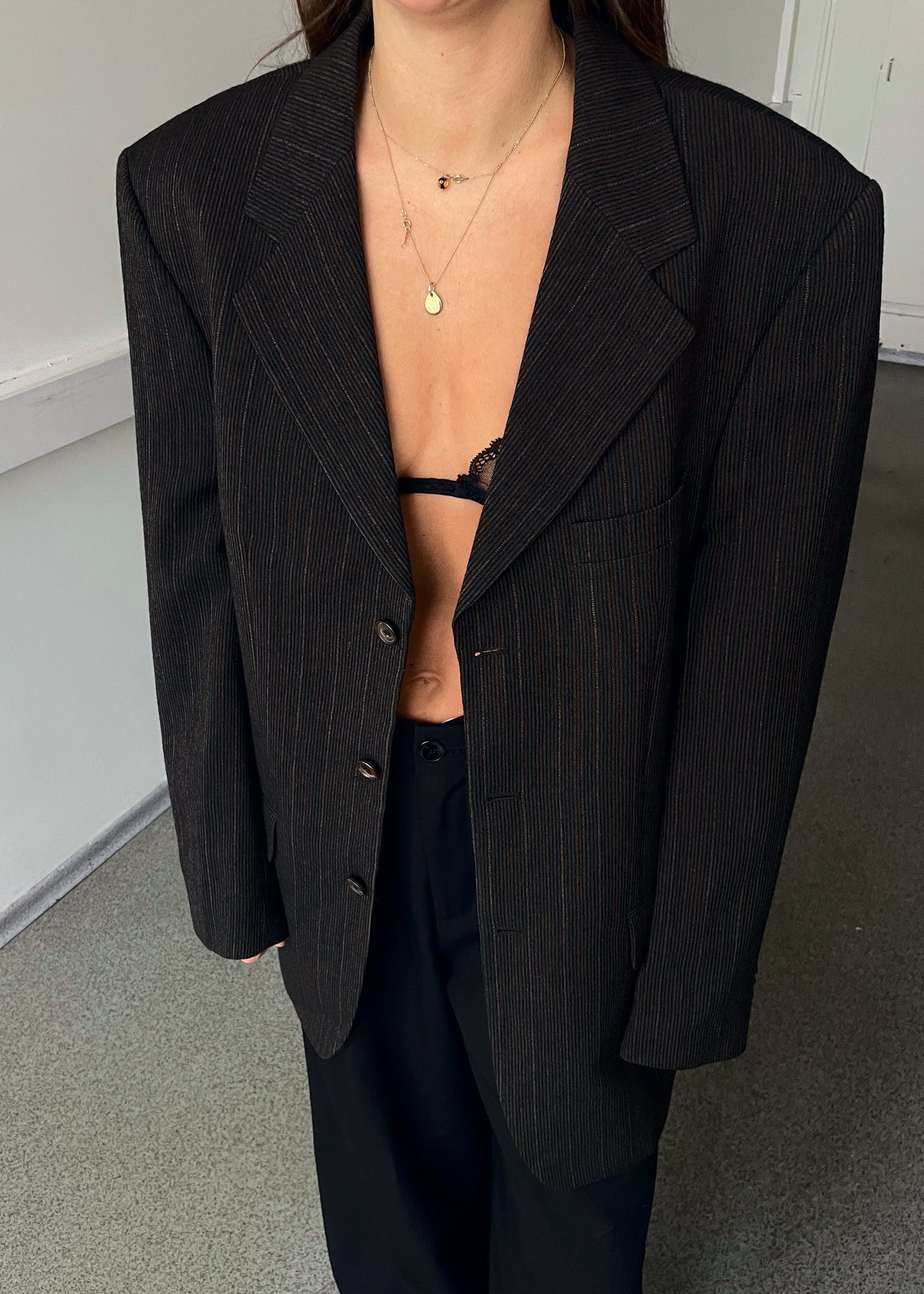 Vintage Brown and Grey Striped Wool Blazer — view 4 of 5