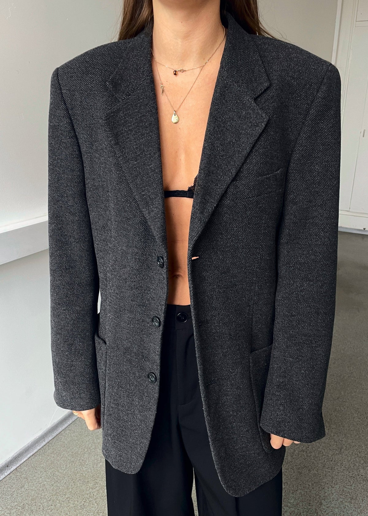 Vintage Grey Thick-Fabric Blazer — view 1 of 4
