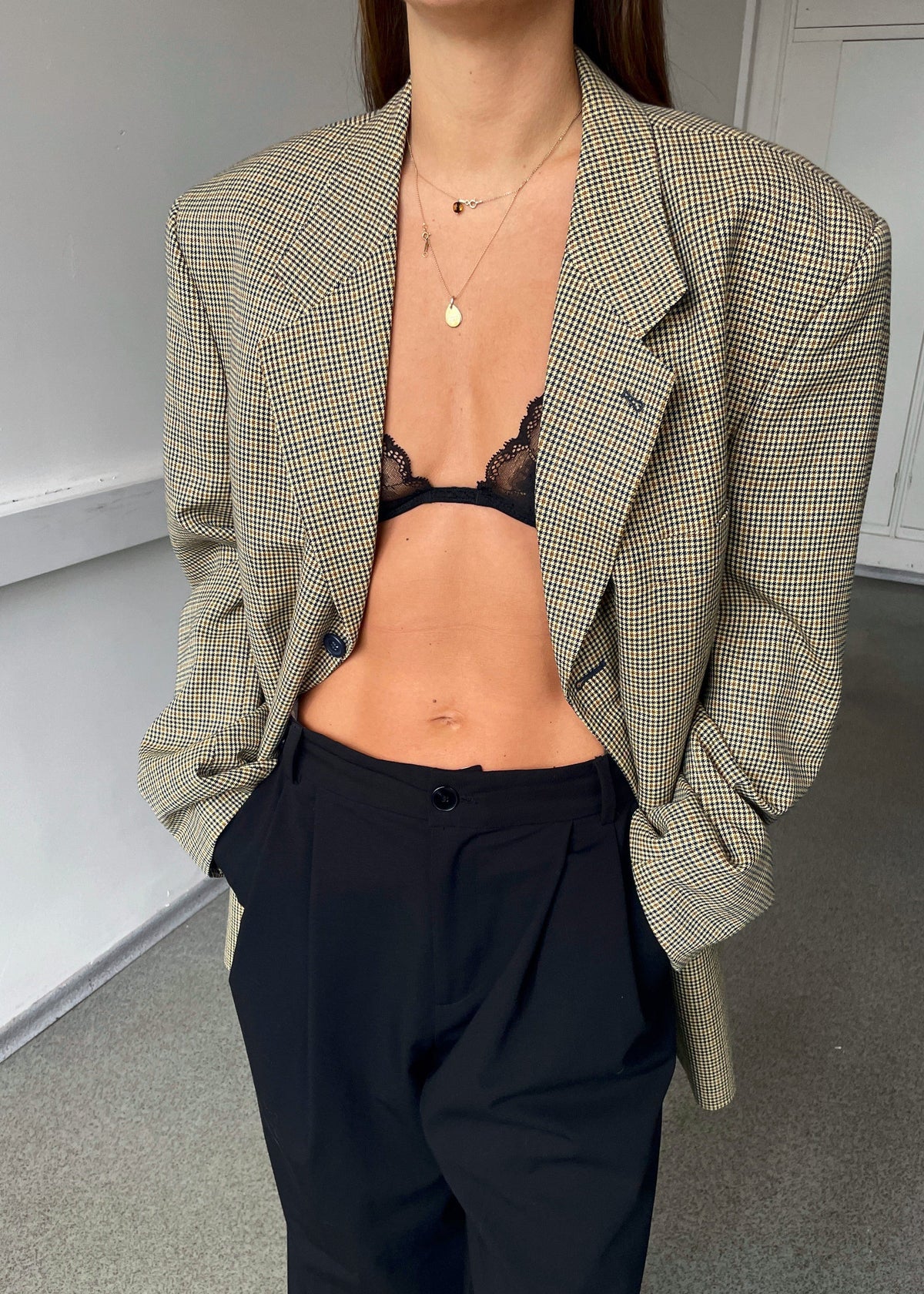 Vintage Brown and Beige Multicoloured Checked Blazer — view 2 of 6