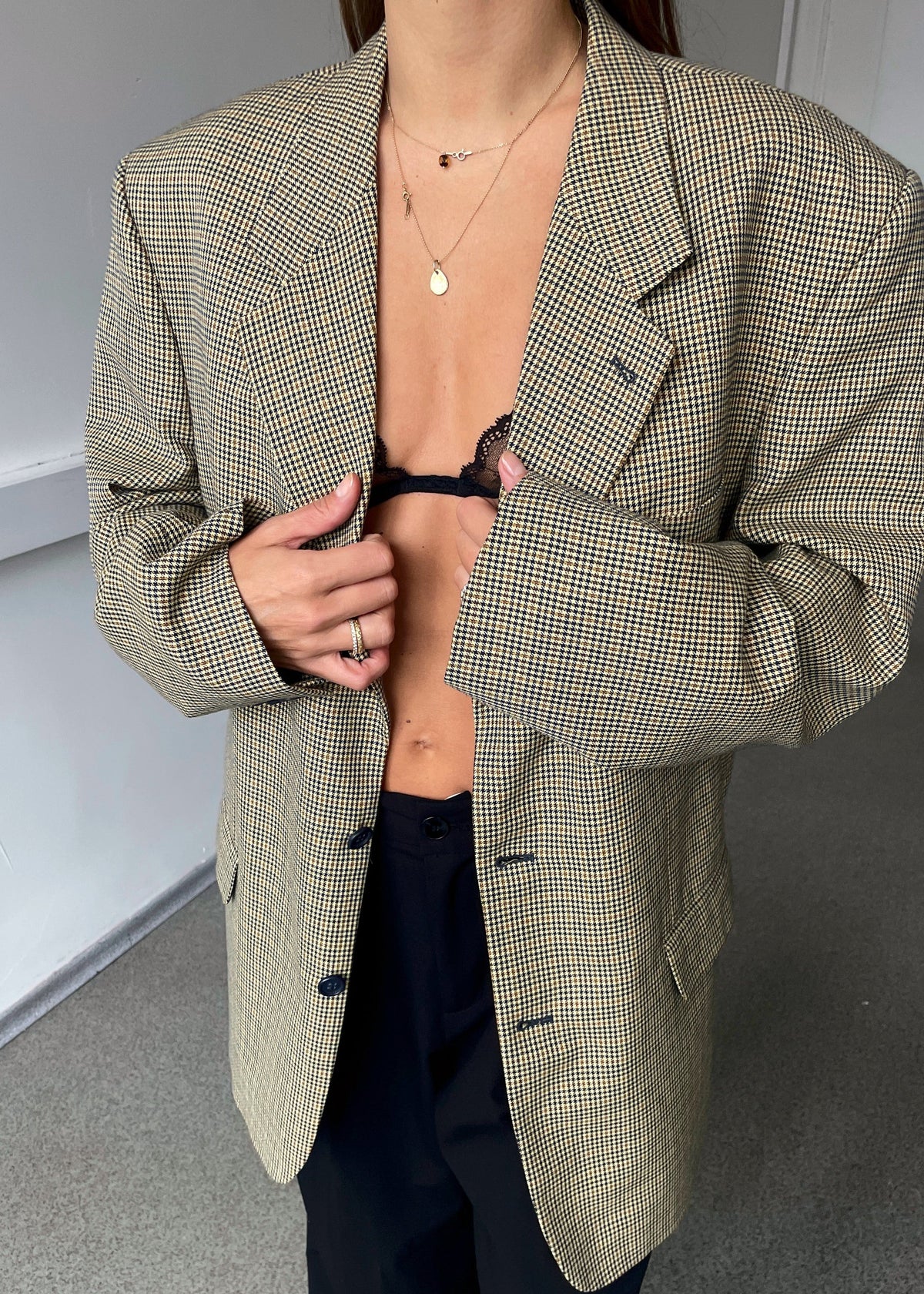 Vintage Brown and Beige Multicoloured Checked Blazer — view 4 of 6