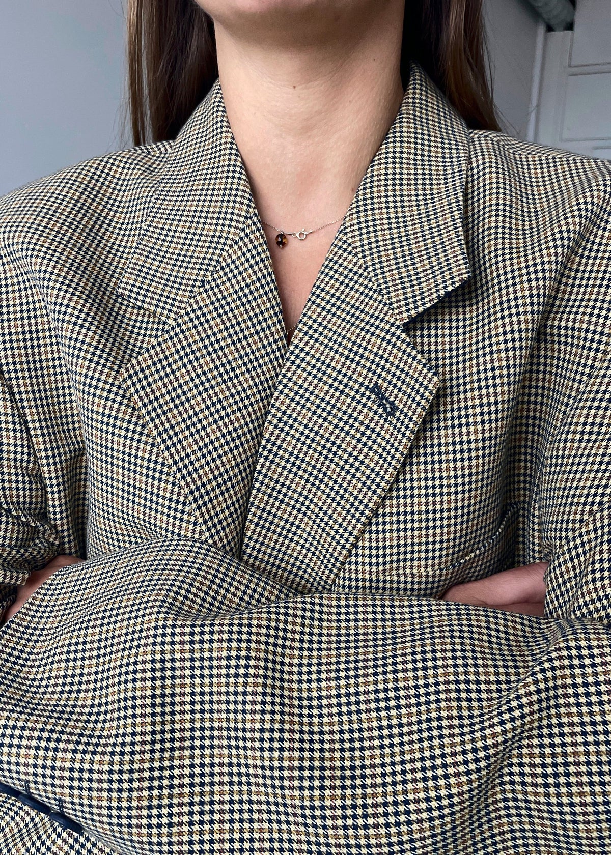 Vintage Brown and Beige Multicoloured Checked Blazer — view 5 of 6