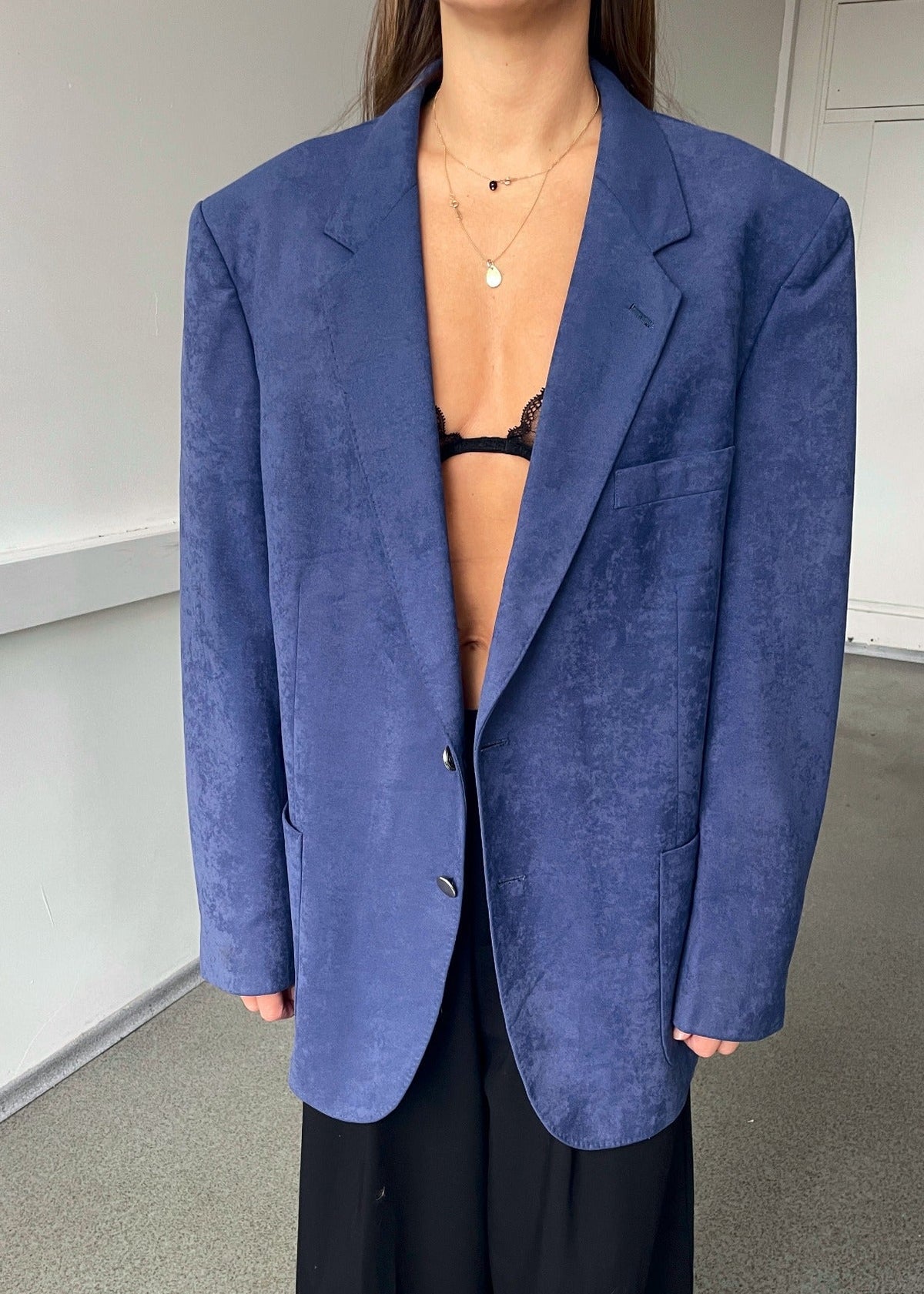 Vintage Blue Velvet Blazer with Metallic Buttons — view 1 of 6
