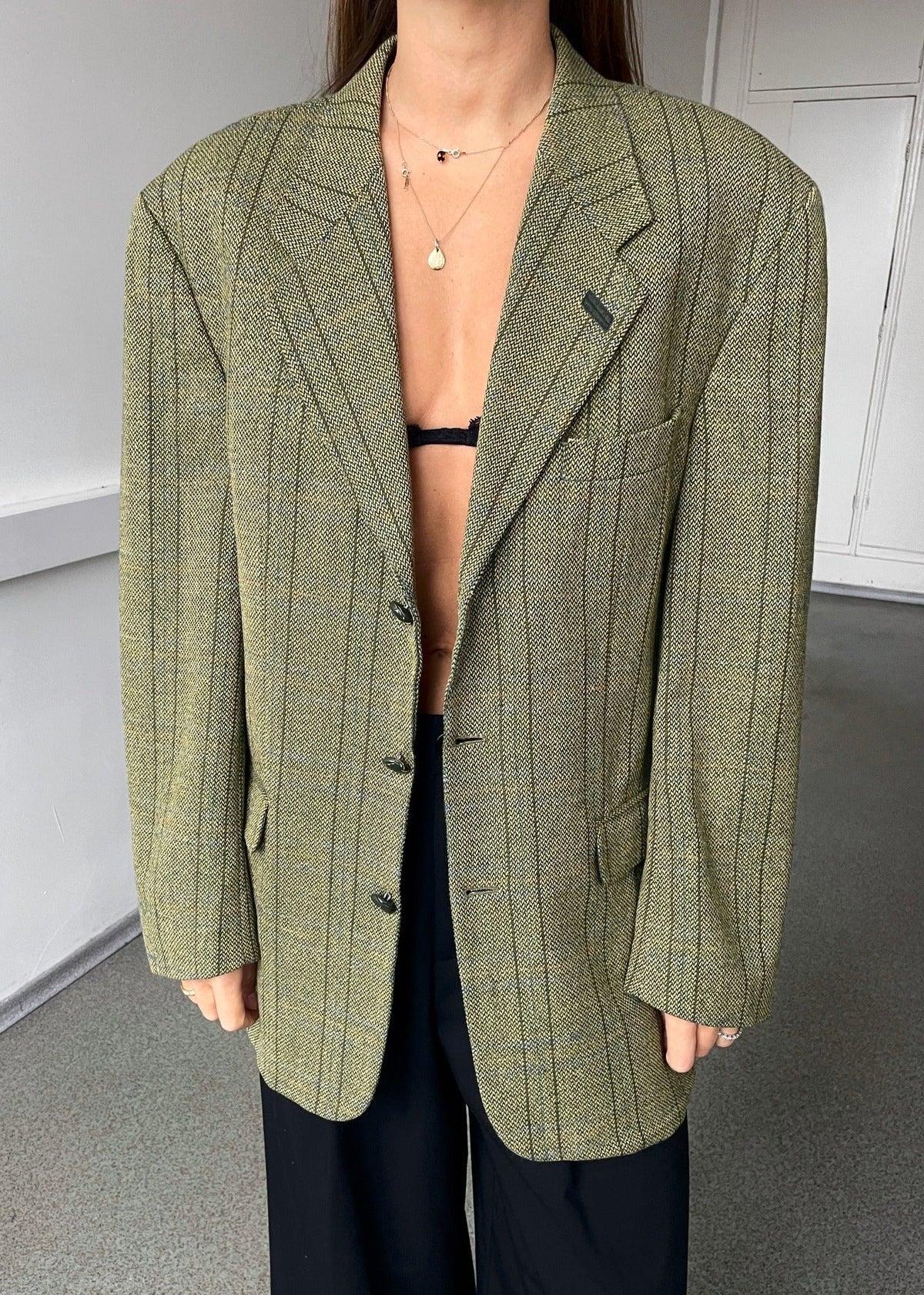 Vintage Green Checked Pure Wool Blazer — view 1 of 5