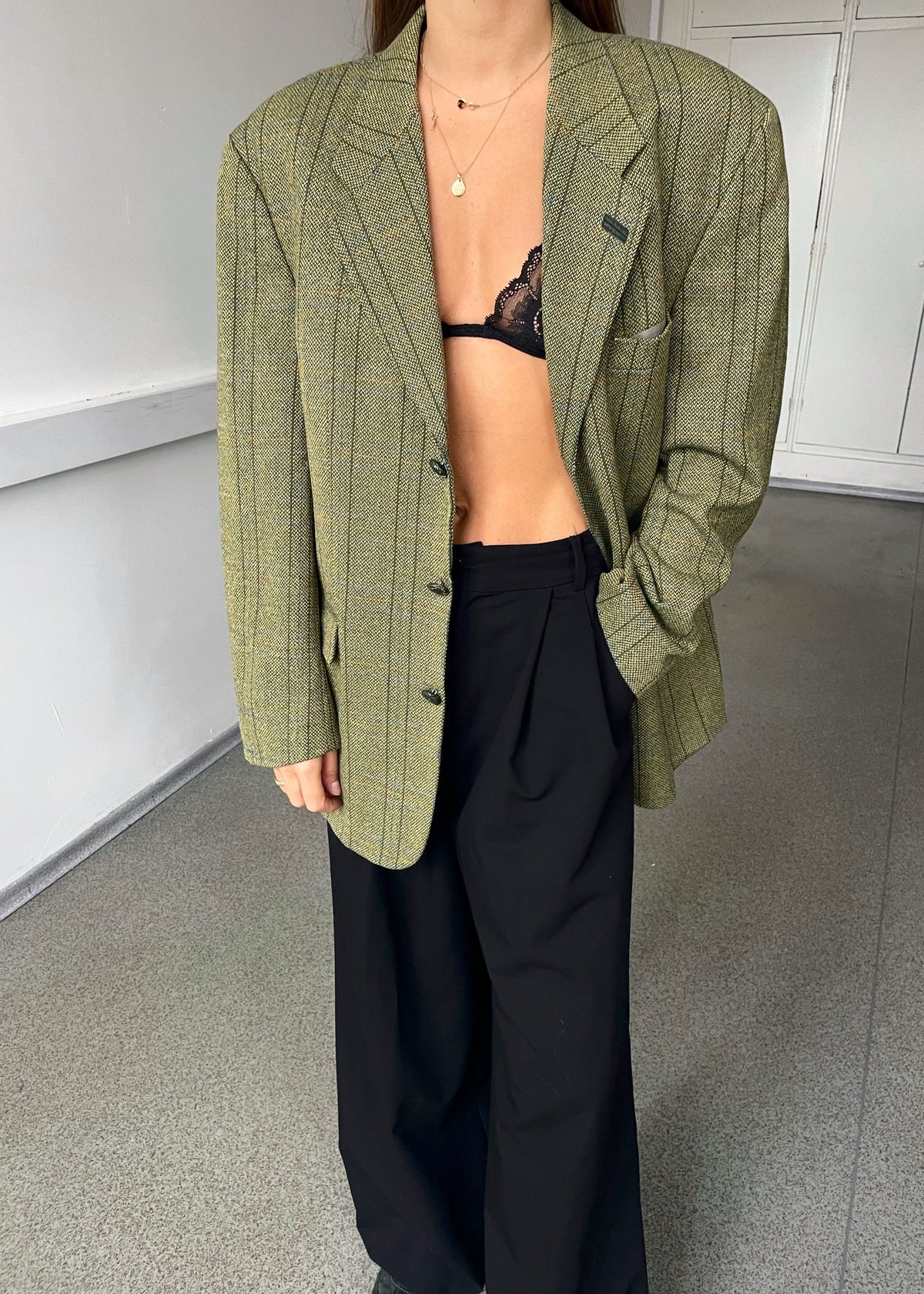 Vintage Green Checked Pure Wool Blazer — view 2 of 5