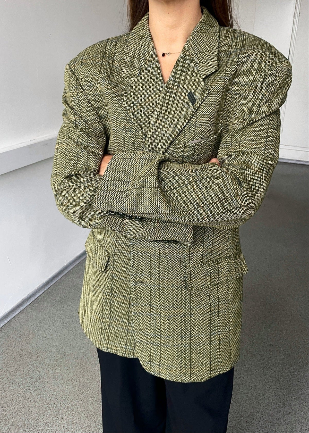 Vintage Green Checked Pure Wool Blazer — view 4 of 5
