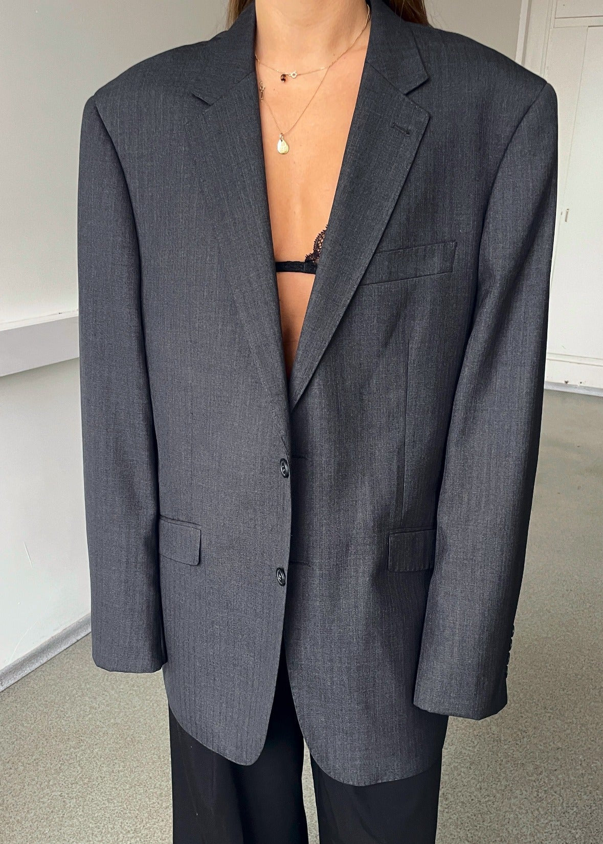 Vintage Charcoal Grey Patterned Blazer — view 1 of 5