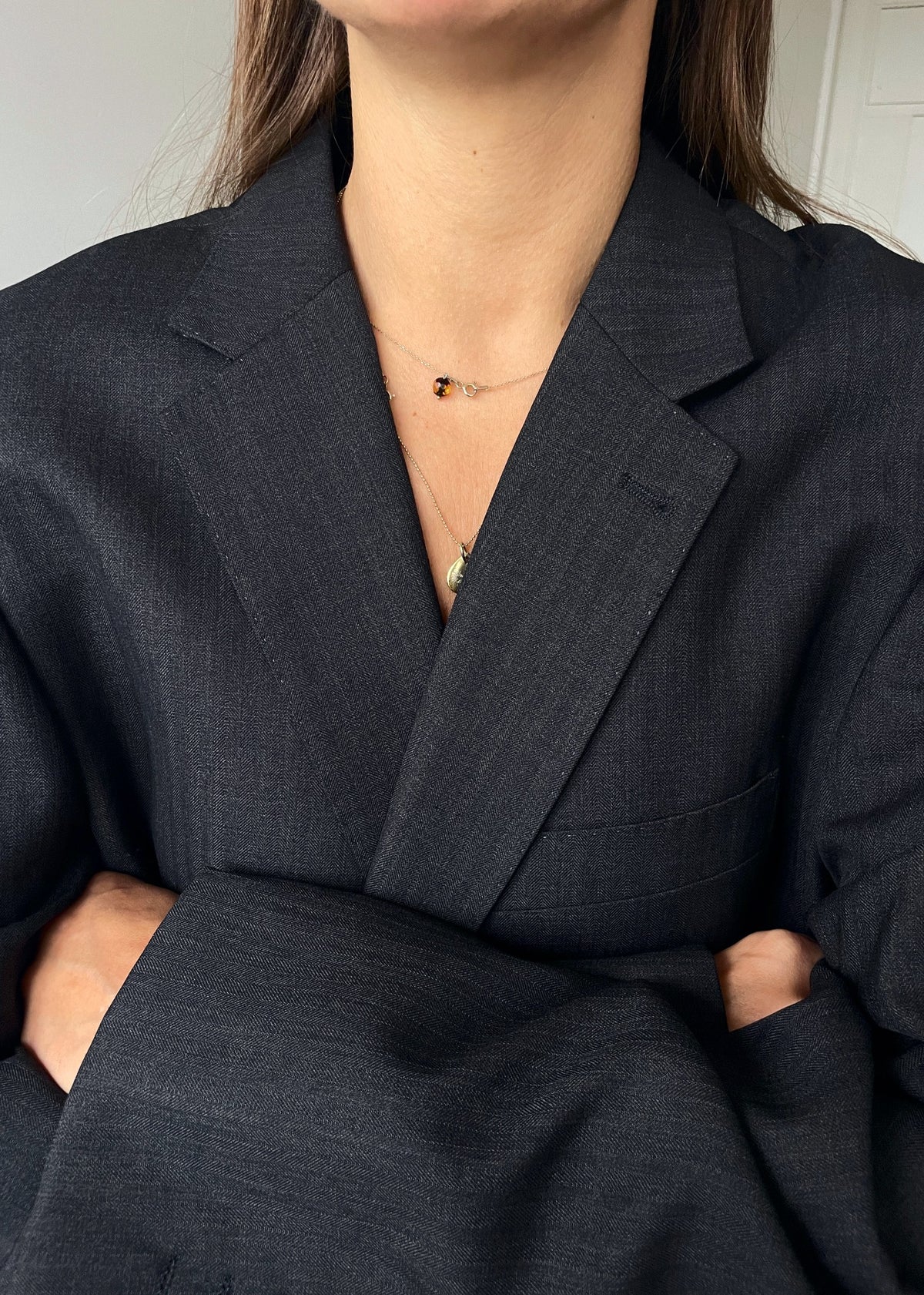 Vintage Charcoal Grey Patterned Blazer — view 4 of 5
