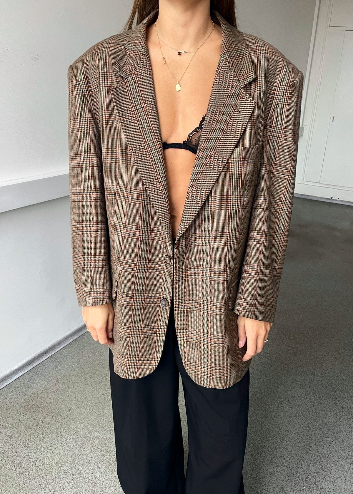 Vintage Burgundy Multicoloured Checked Wool-Blend Blazer — view 1 of 5
