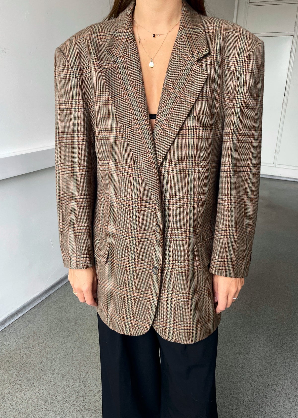 Vintage Burgundy Multicoloured Checked Wool-Blend Blazer — view 3 of 5