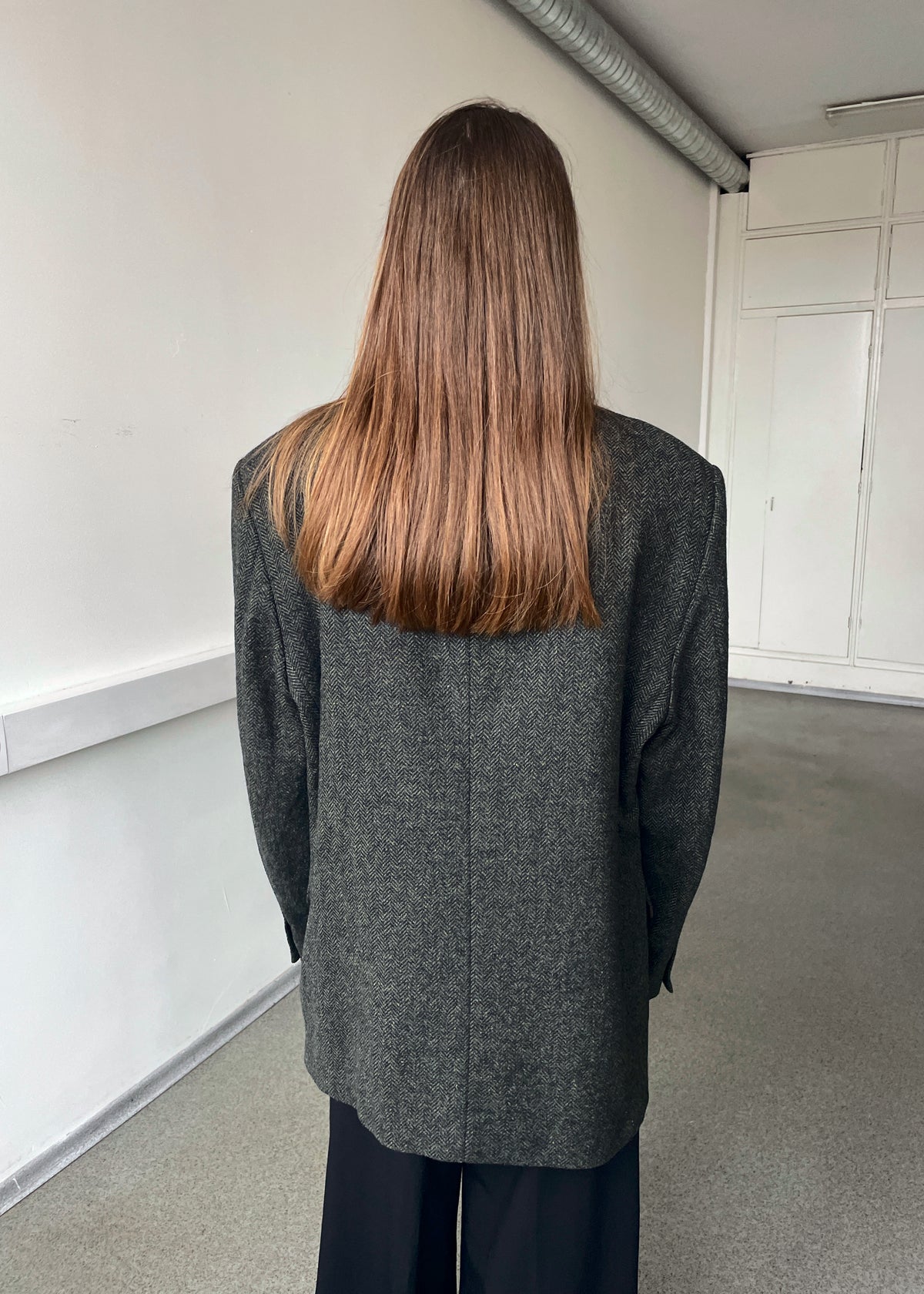 Vintage Dark Green Herringbone Pure Wool Blazer