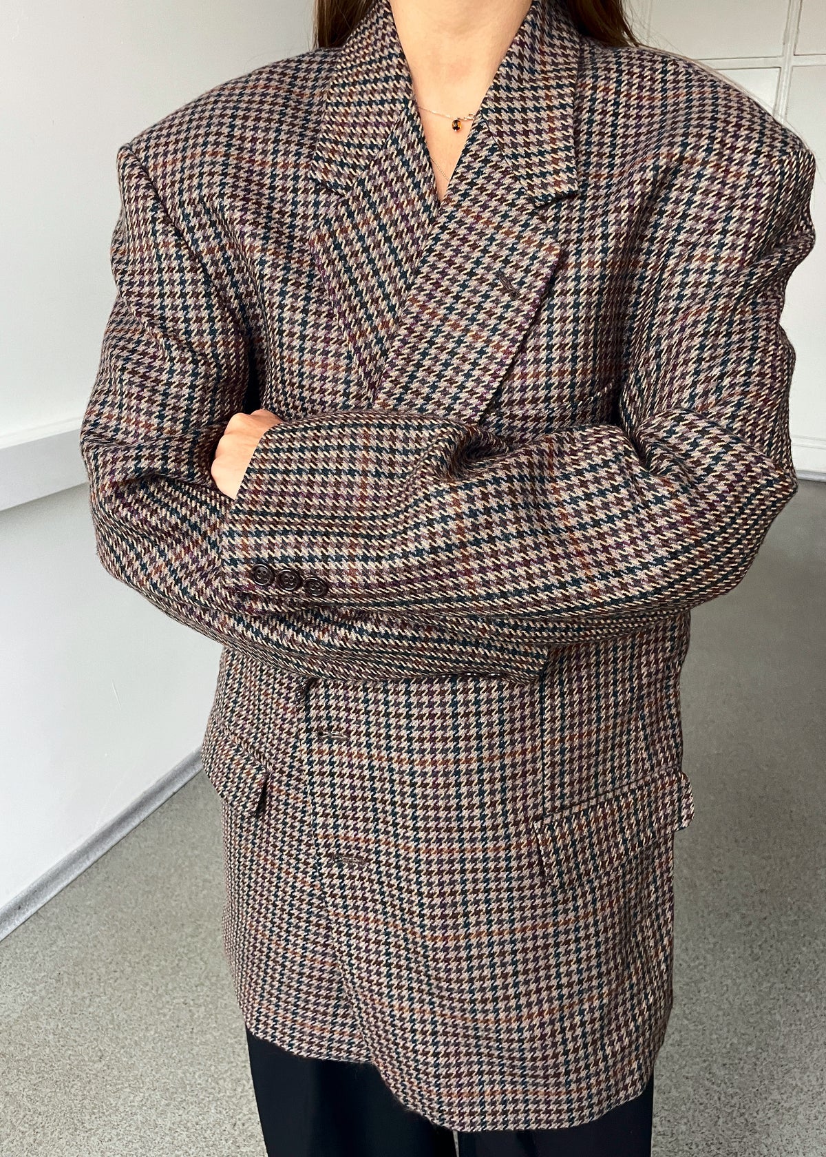 Vintage Multicoloured Houndstooth Pure Wool Blazer