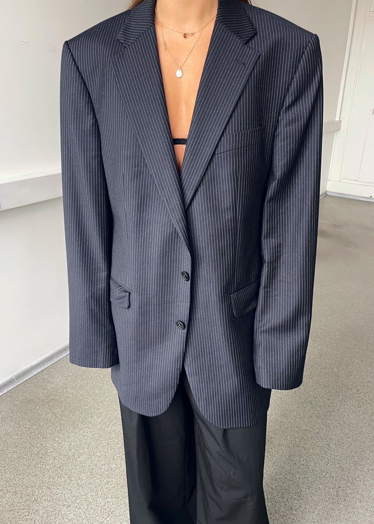 Vintage Navy Blue Pinstripe Pure Wool Blazer