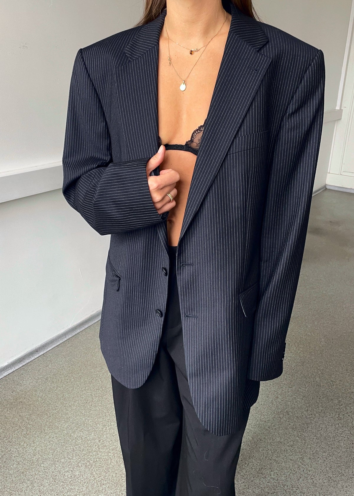 Vintage Navy Blue Pinstripe Pure Wool Blazer