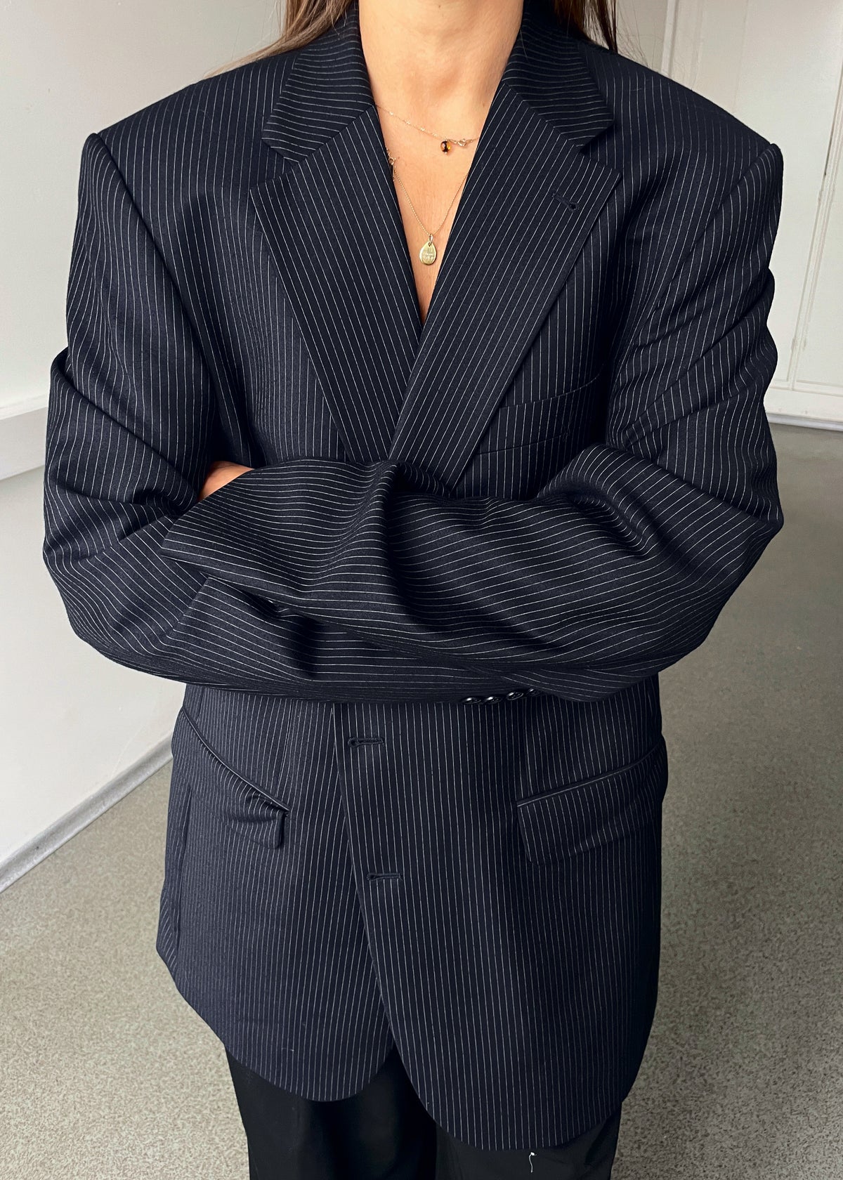 Vintage Navy Blue Pinstripe Pure Wool Blazer