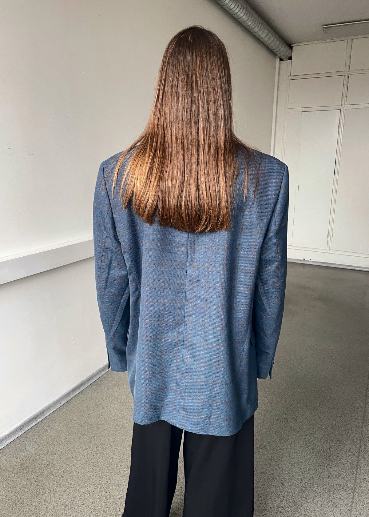 Vintage Blue and Brown Checked Wool-Blend Blazer