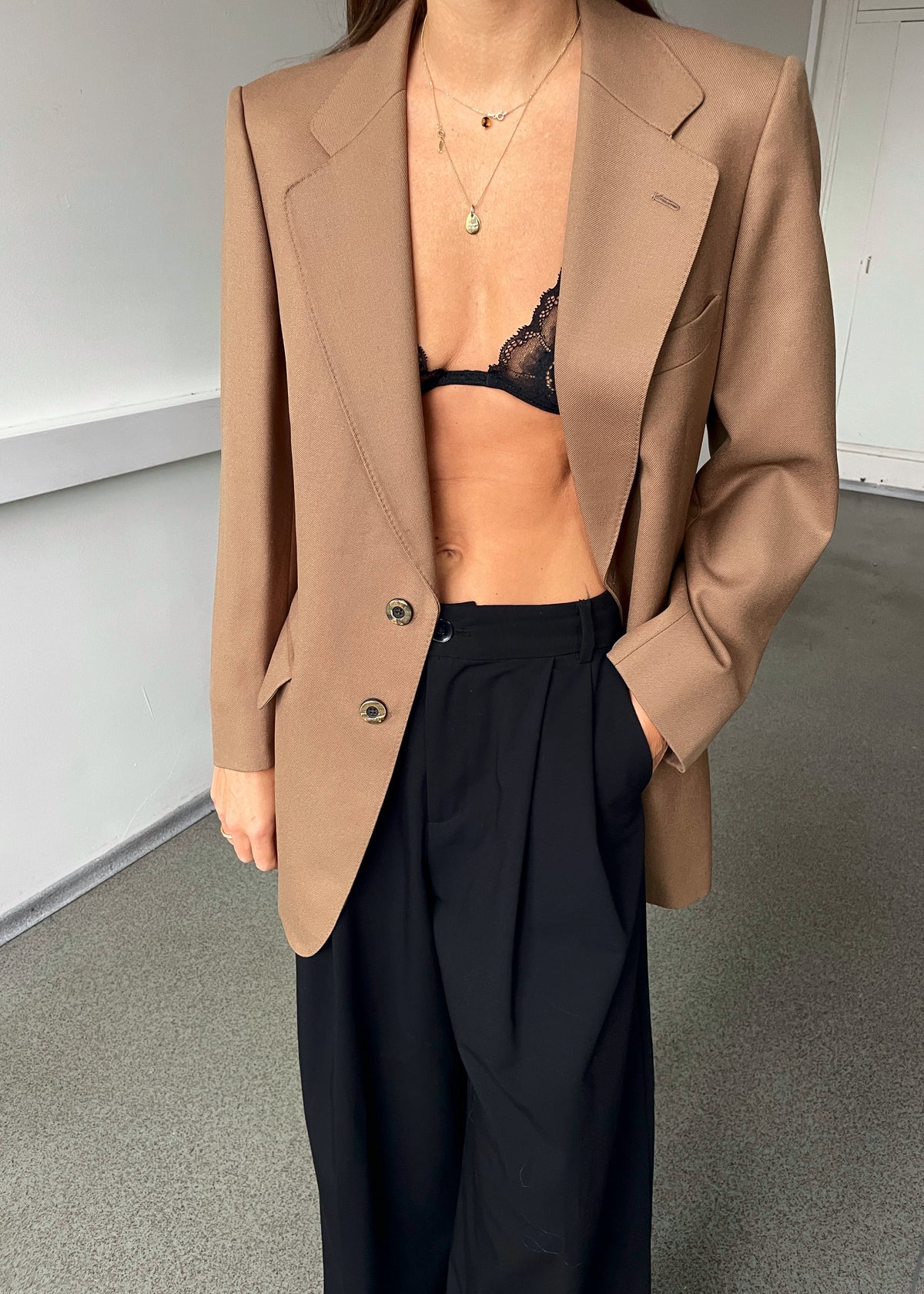 Vintage Fitted Brown Pure Wool Blazer