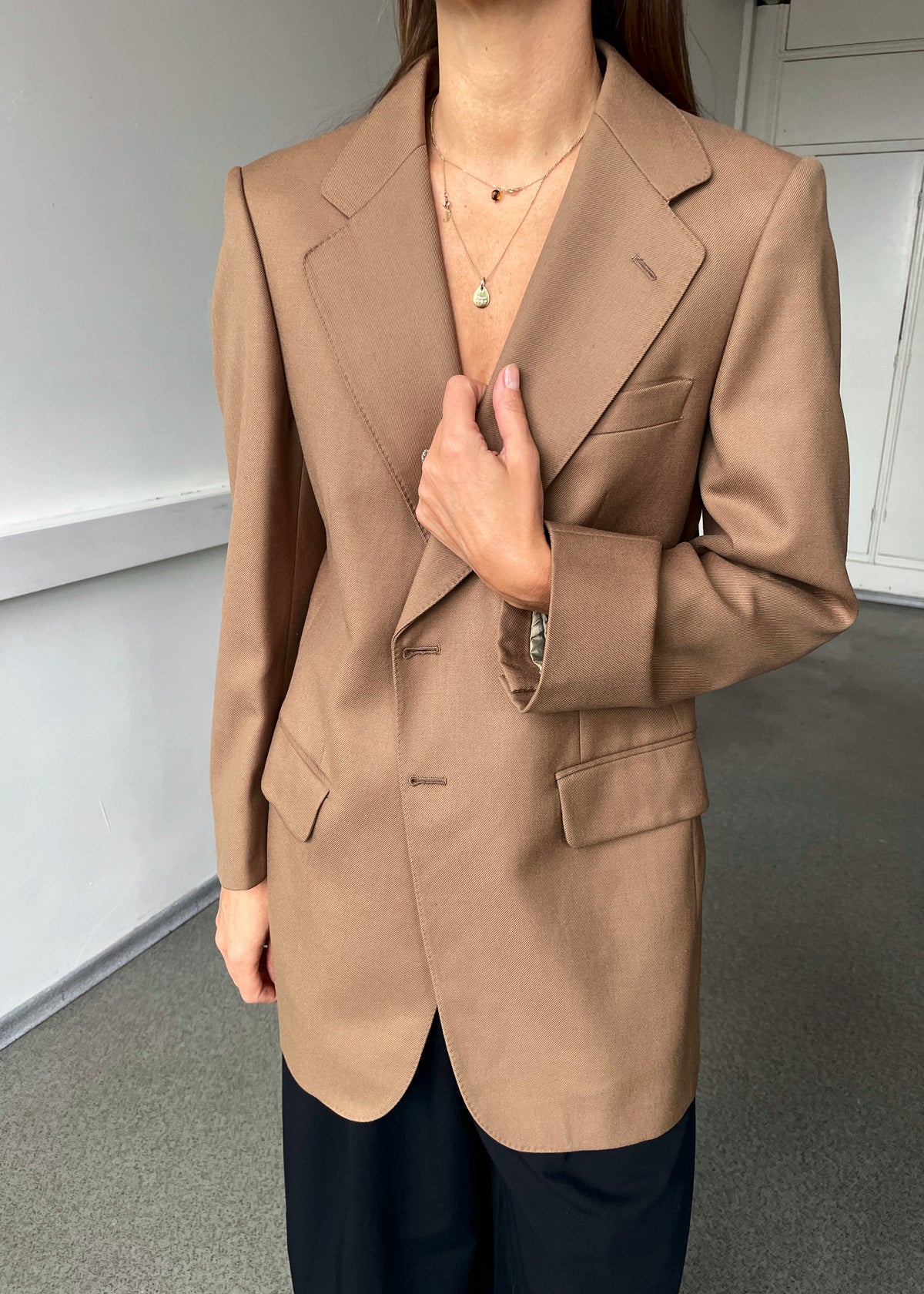 Vintage Fitted Brown Pure Wool Blazer