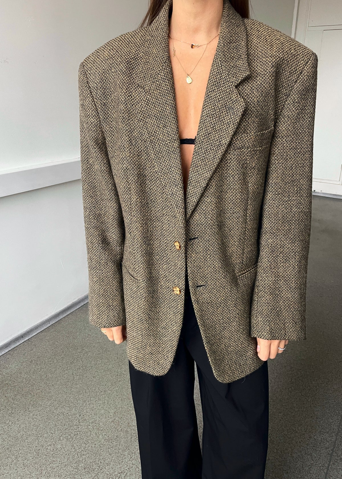 Vintage Brown Patterned Wool and Mohair Blend Blazer