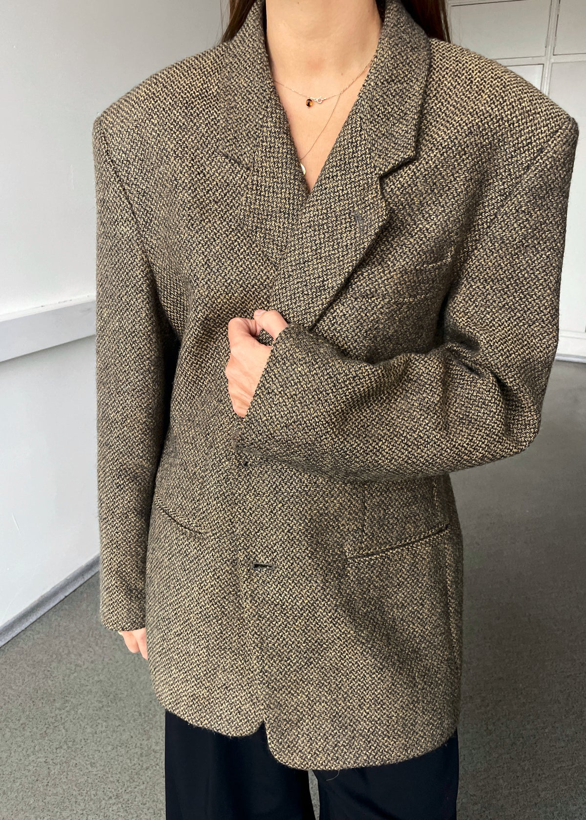 Vintage Brown Patterned Wool and Mohair Blend Blazer