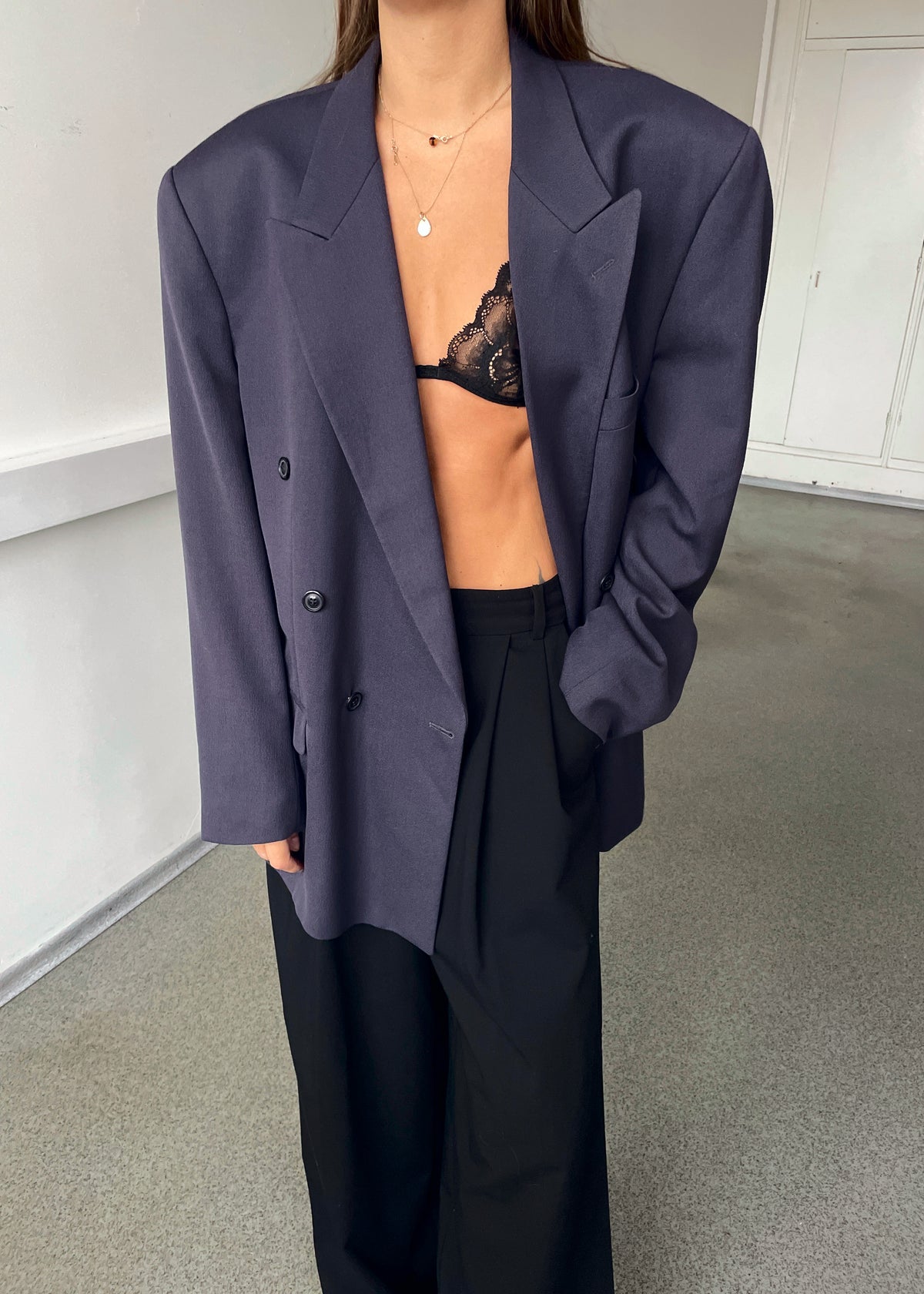 Vintage Turo Purplish Blue Double-Breasted Wool-Blend Blazer