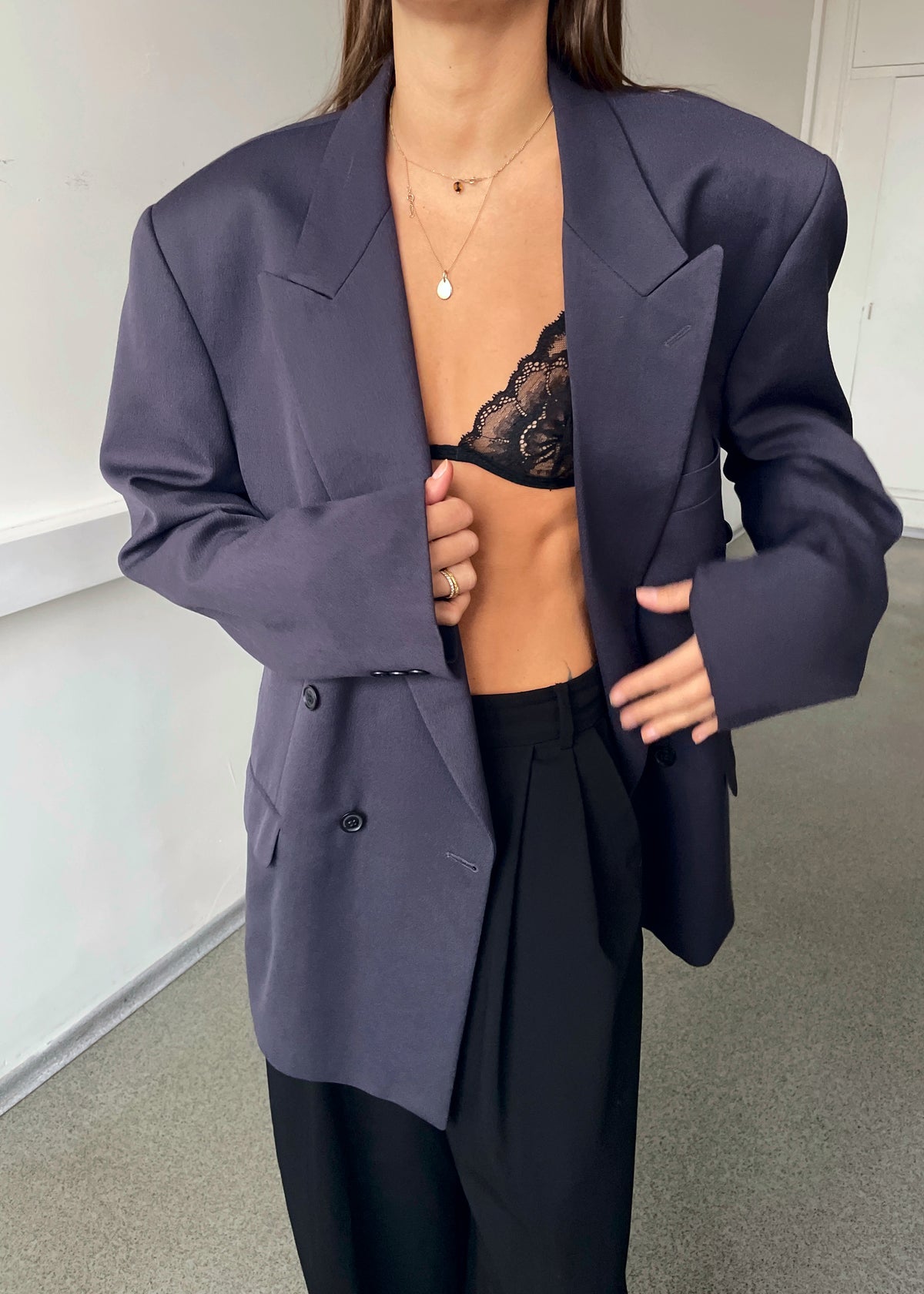 Vintage Turo Purplish Blue Double-Breasted Wool-Blend Blazer