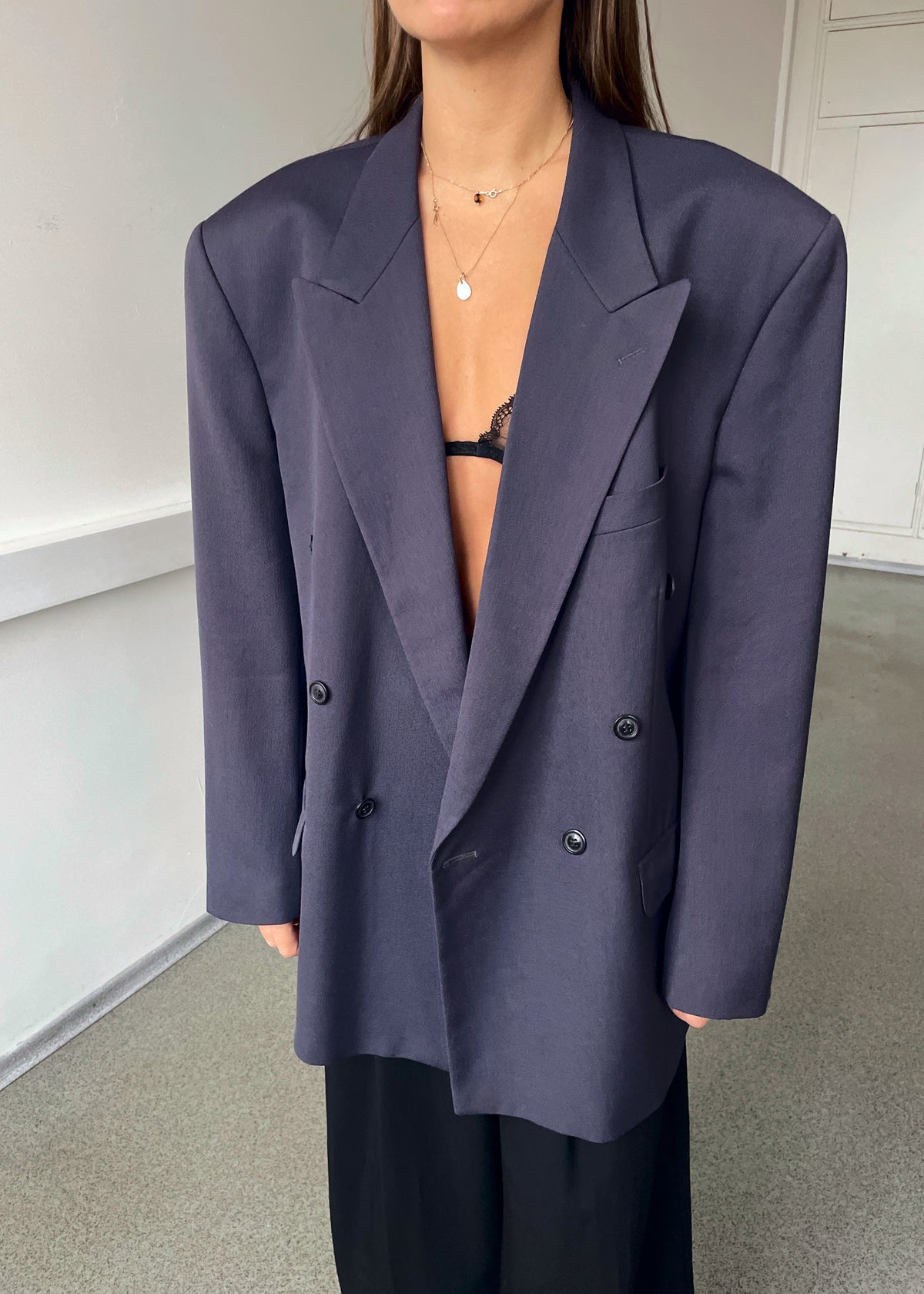 Vintage Turo Purplish Blue Double-Breasted Wool-Blend Blazer