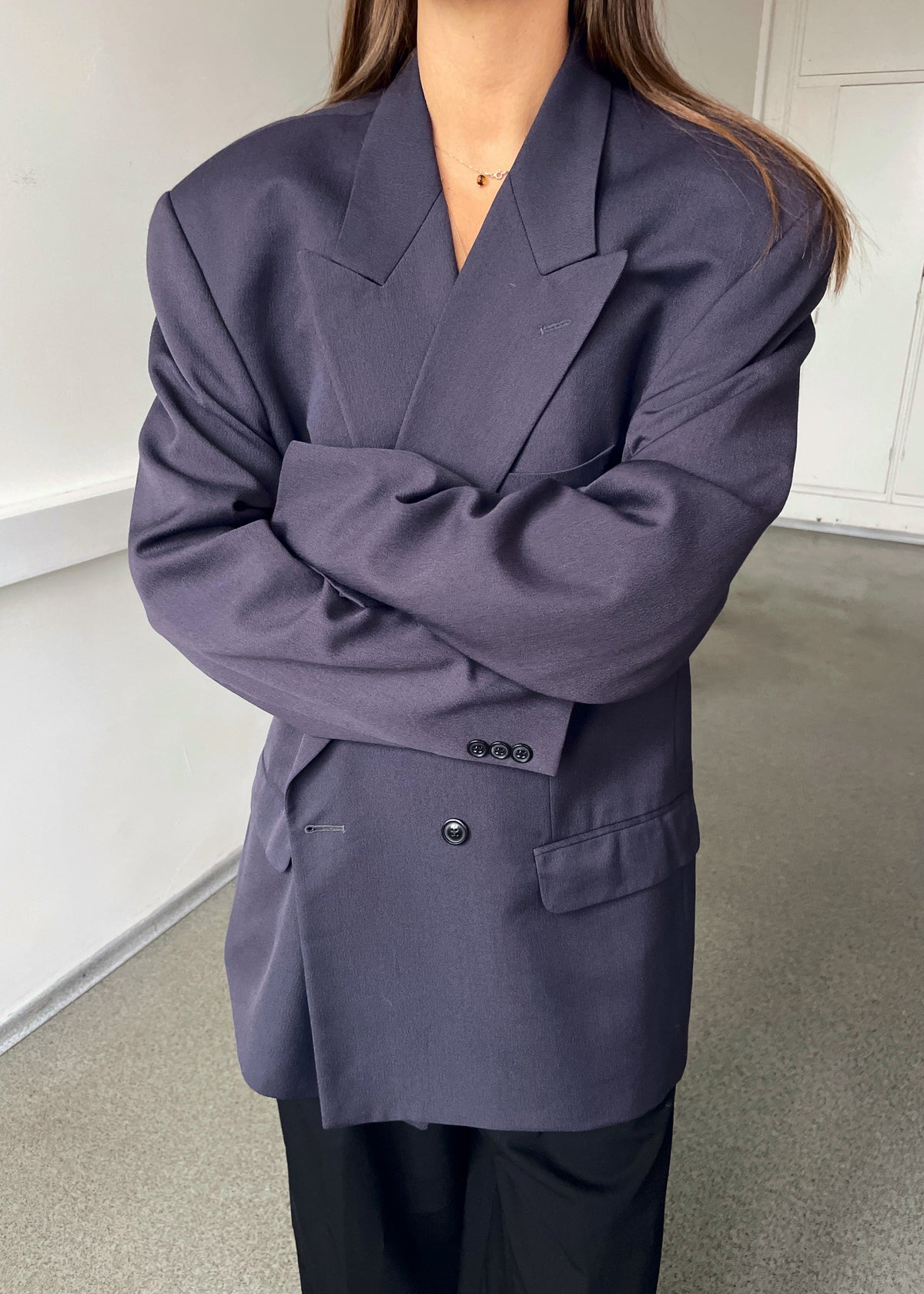 Vintage Turo Purplish Blue Double-Breasted Wool-Blend Blazer