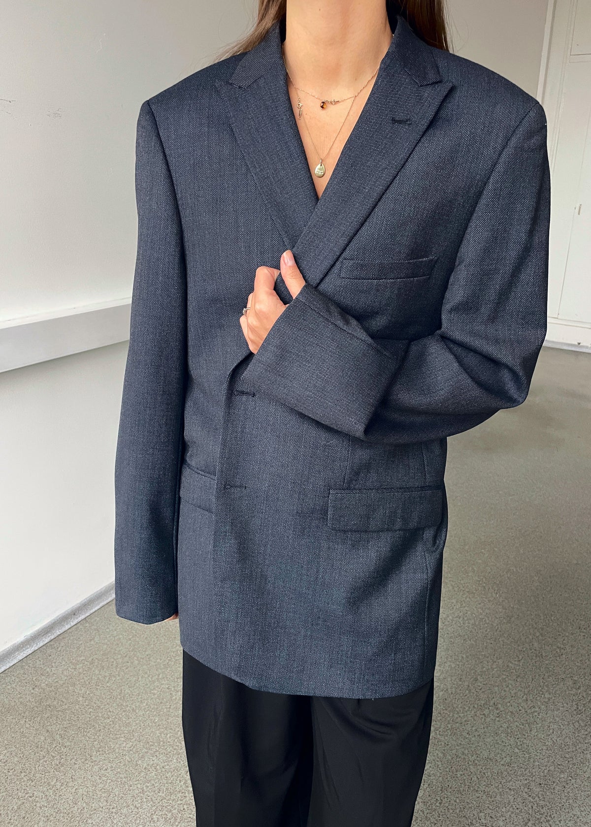 Vintage Classic Dark Blue Wool-Blend Blazer