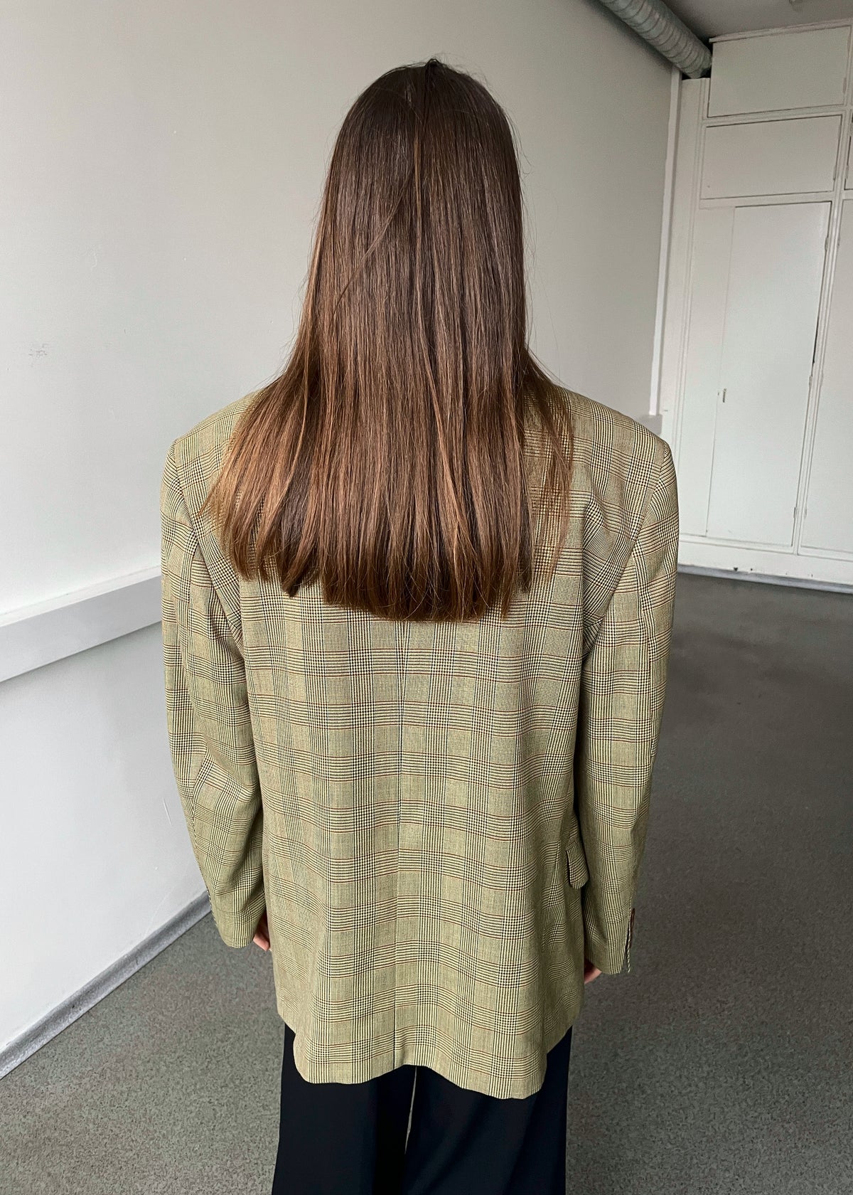 Vintage Mustard Brown Multicoloured Checked Wool-Blend Blazer