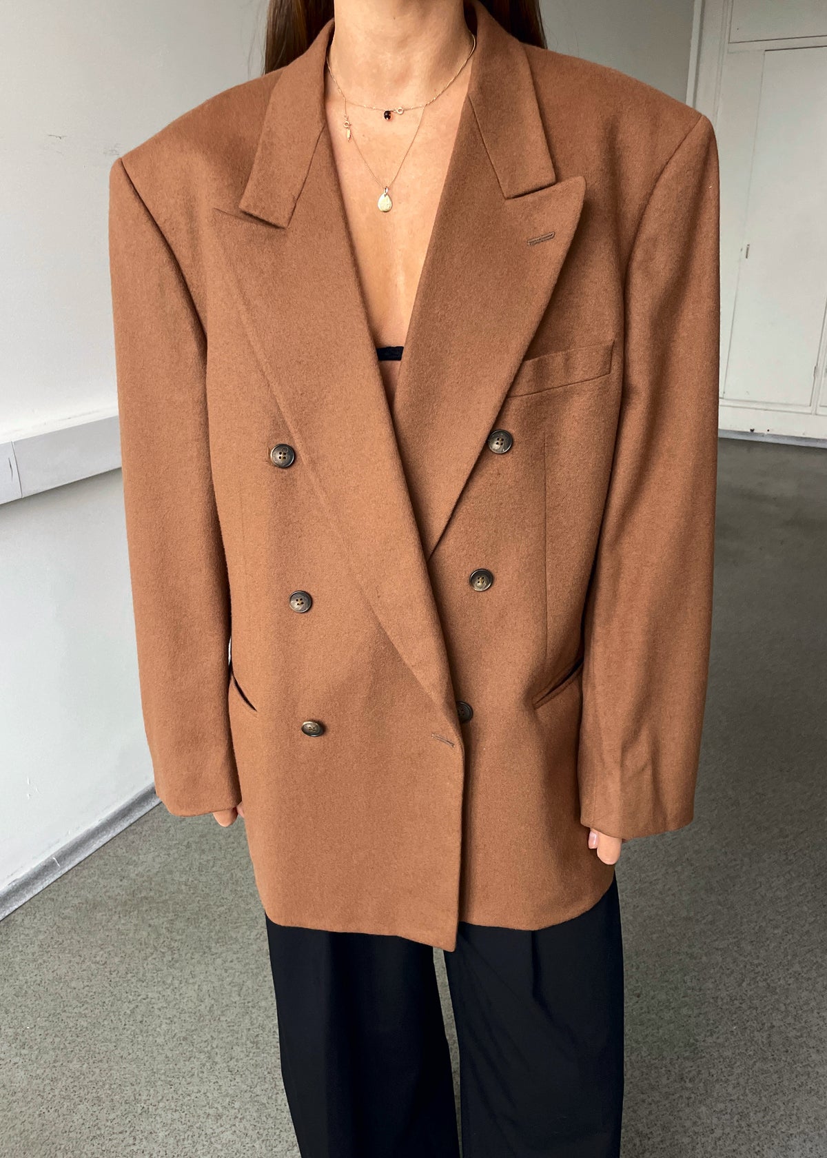 Vintage Brown Brushed Double-Breasted Coat Blazer