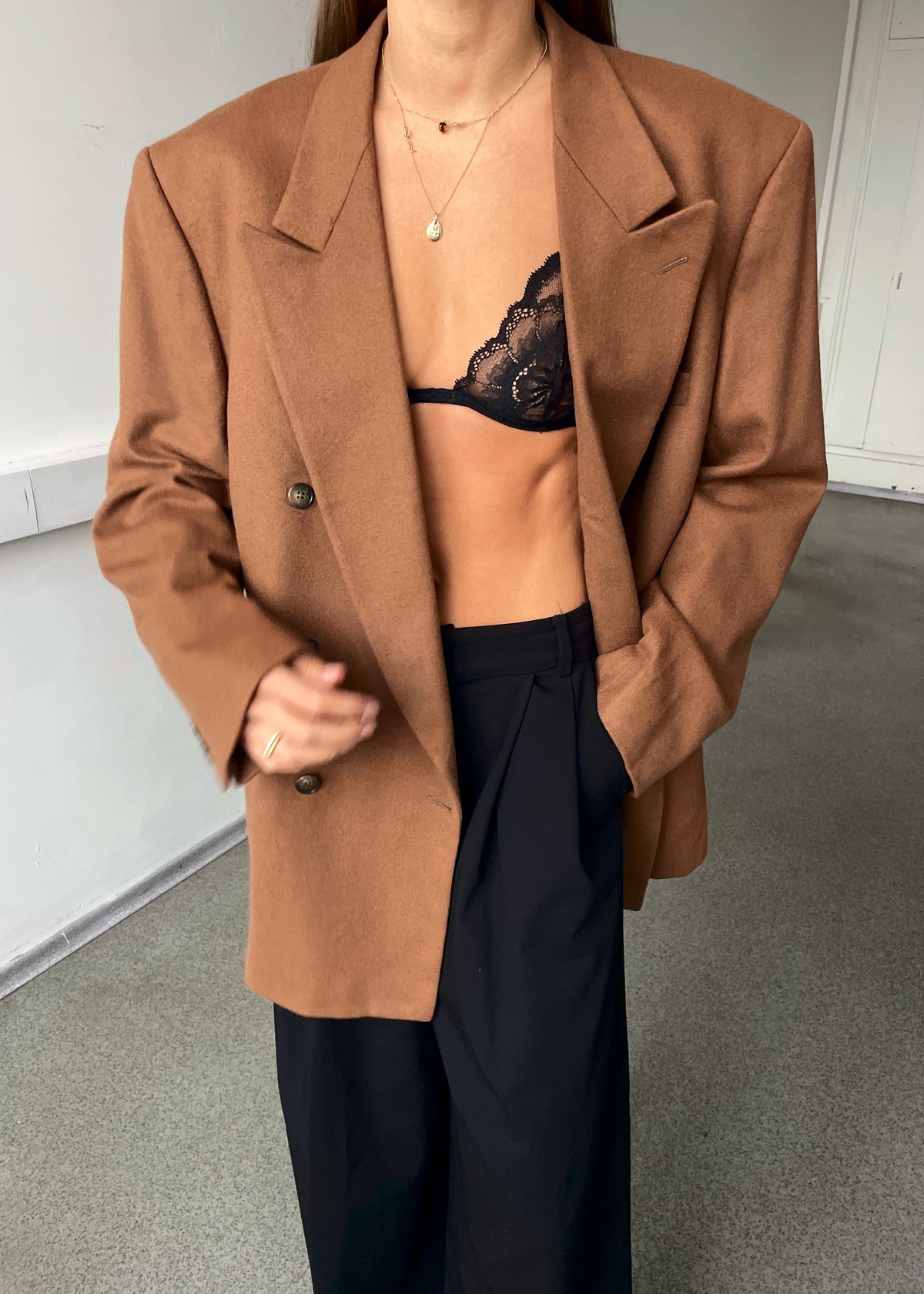 Vintage Brown Brushed Double-Breasted Coat Blazer