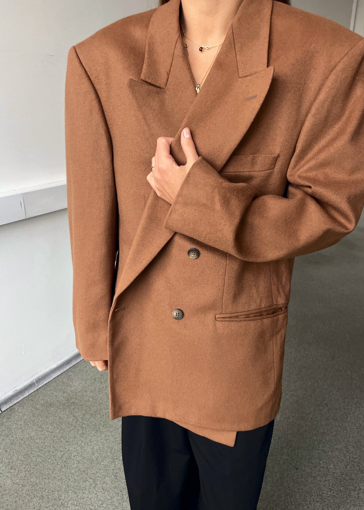 Vintage Brown Brushed Double-Breasted Coat Blazer