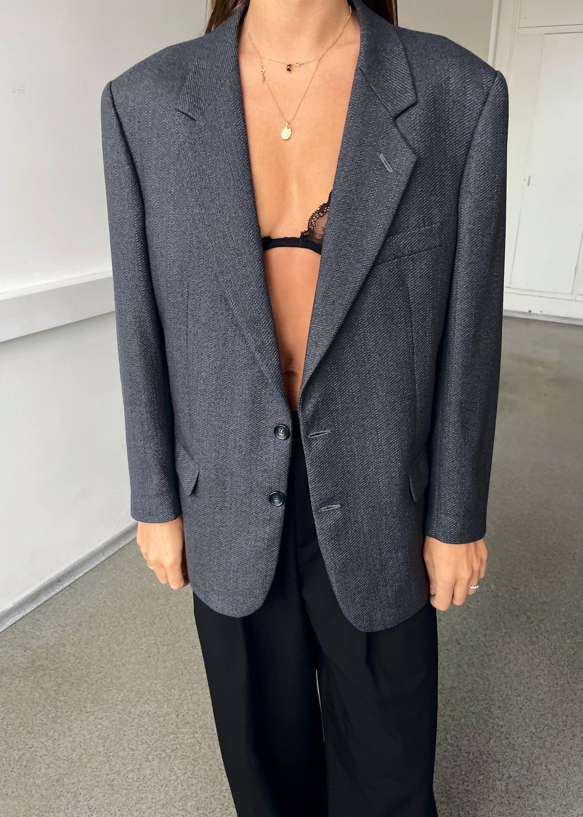 Vintage Grey Patterned Pure Wool Blazer
