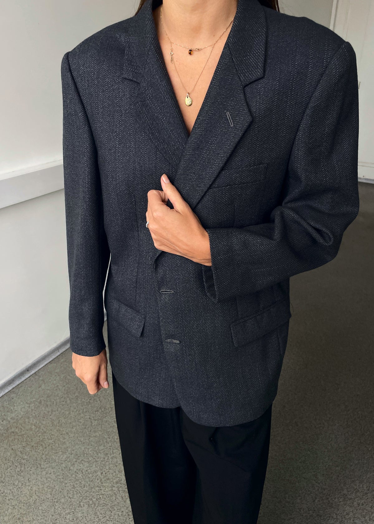 Vintage Grey Patterned Pure Wool Blazer