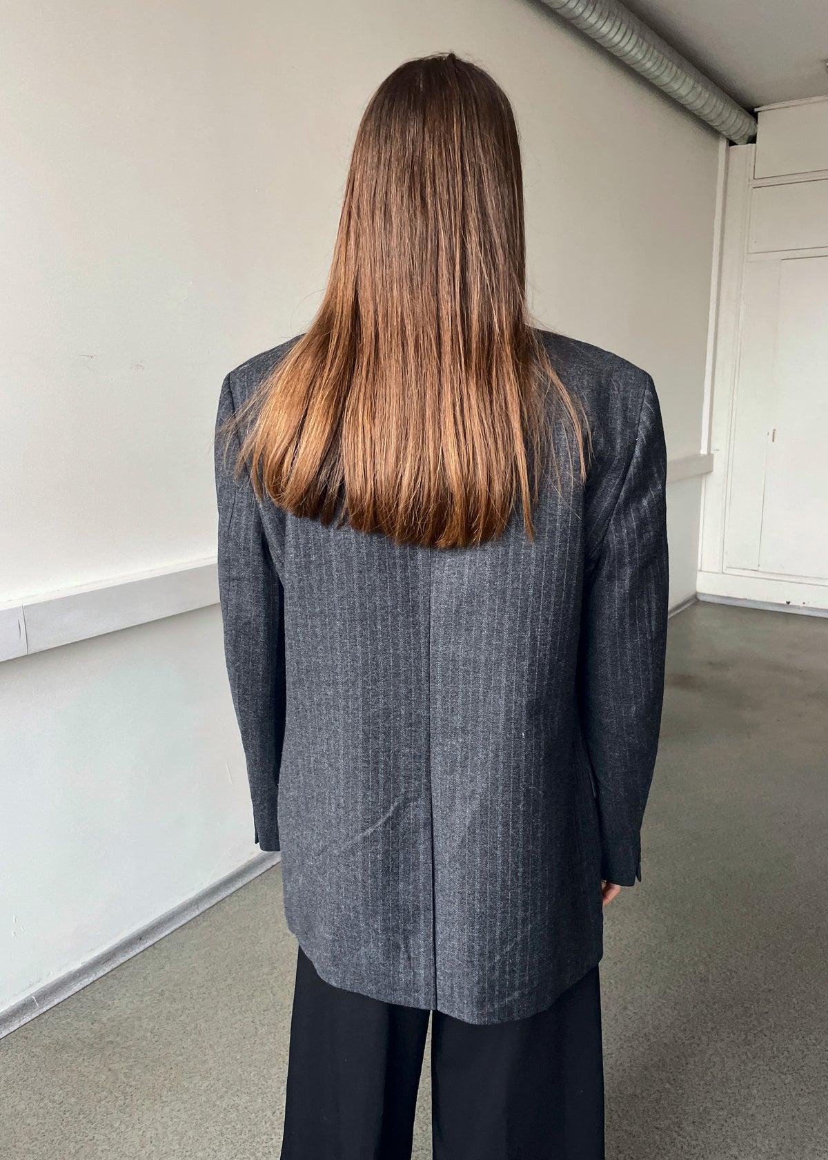 Vintage Made in France Grey and Red Striped Wool-Blend Blazer