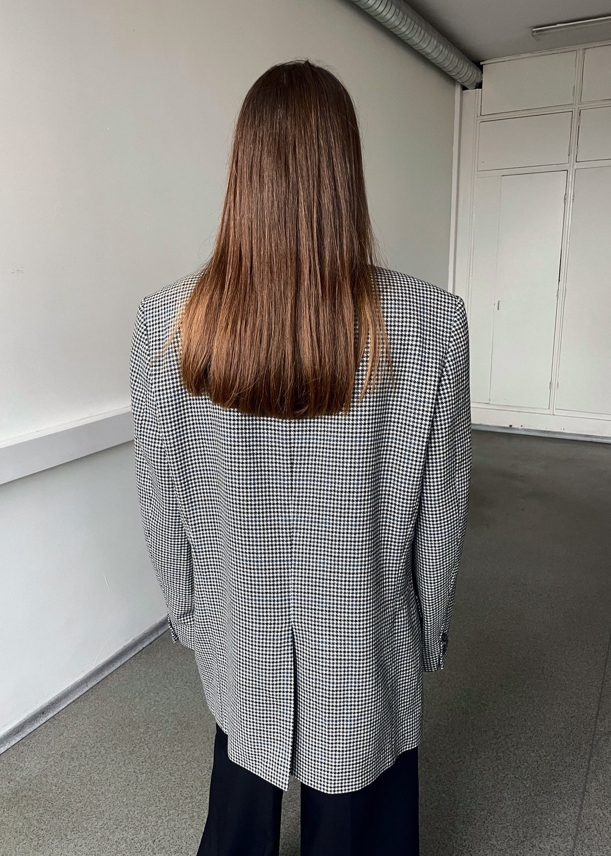 Vintage Grey Multicoloured Houndstooth Pure Wool Blazer