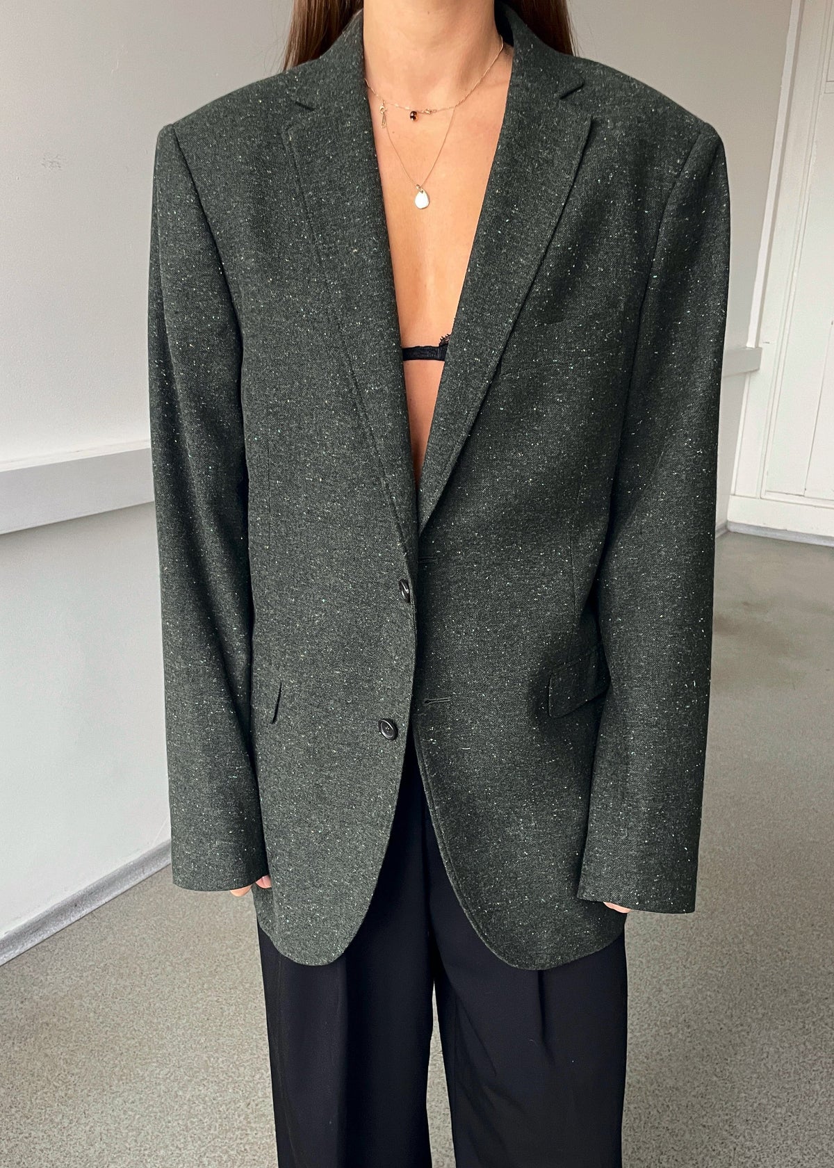 Vintage Green Patterned Wool-Blend Blazer