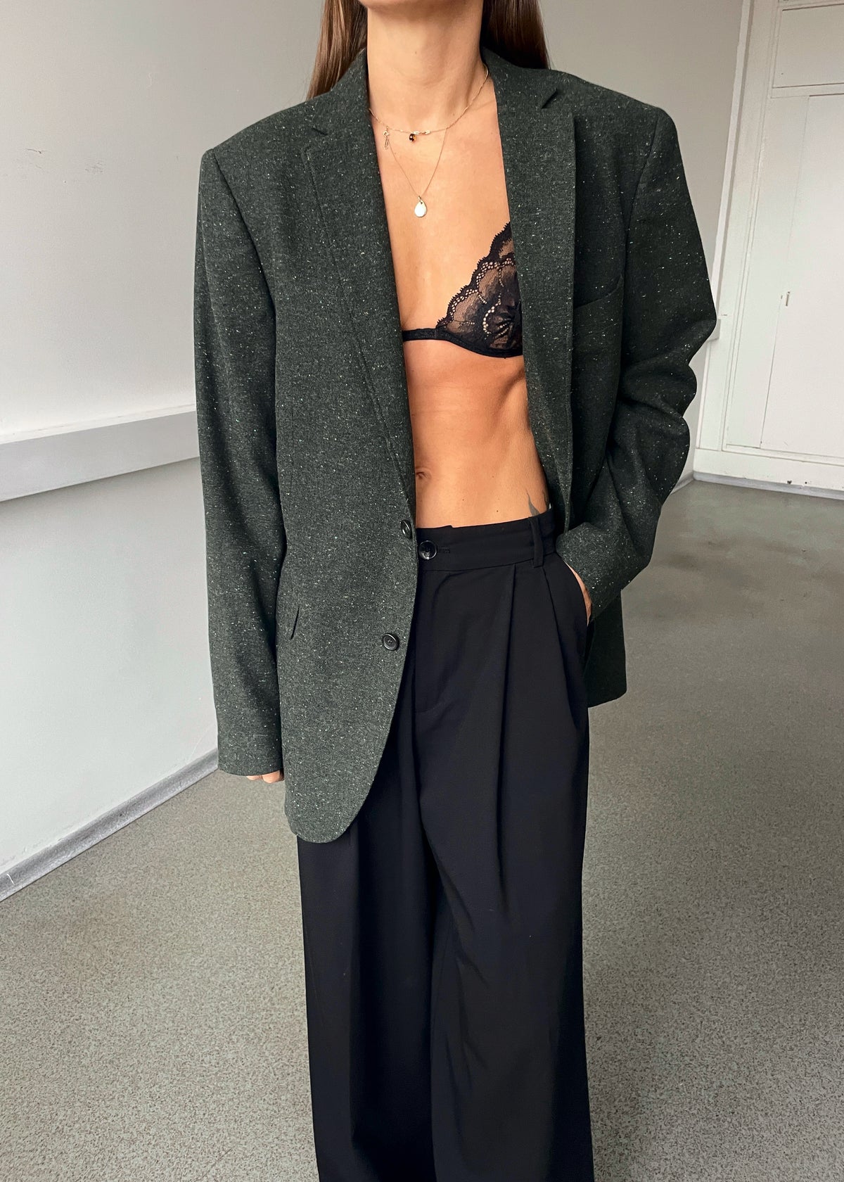 Vintage Green Patterned Wool-Blend Blazer