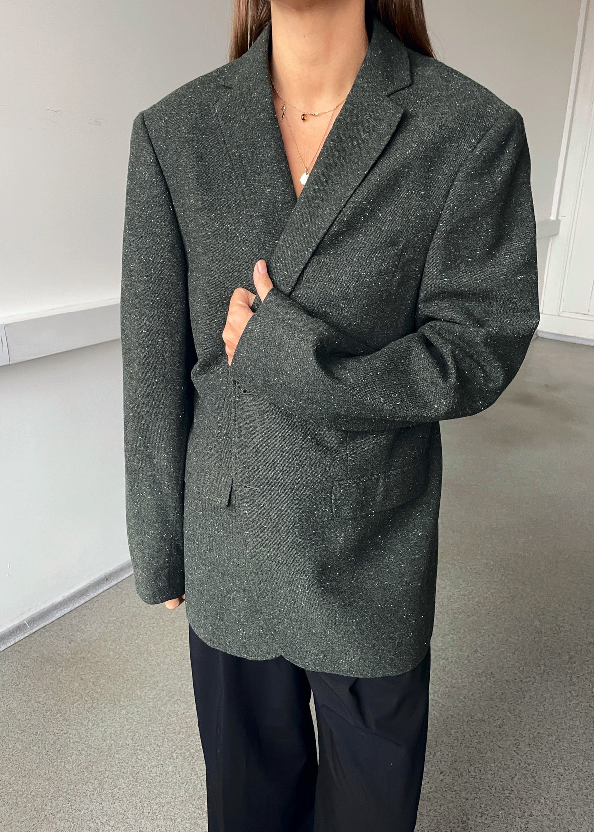 Vintage Green Patterned Wool-Blend Blazer