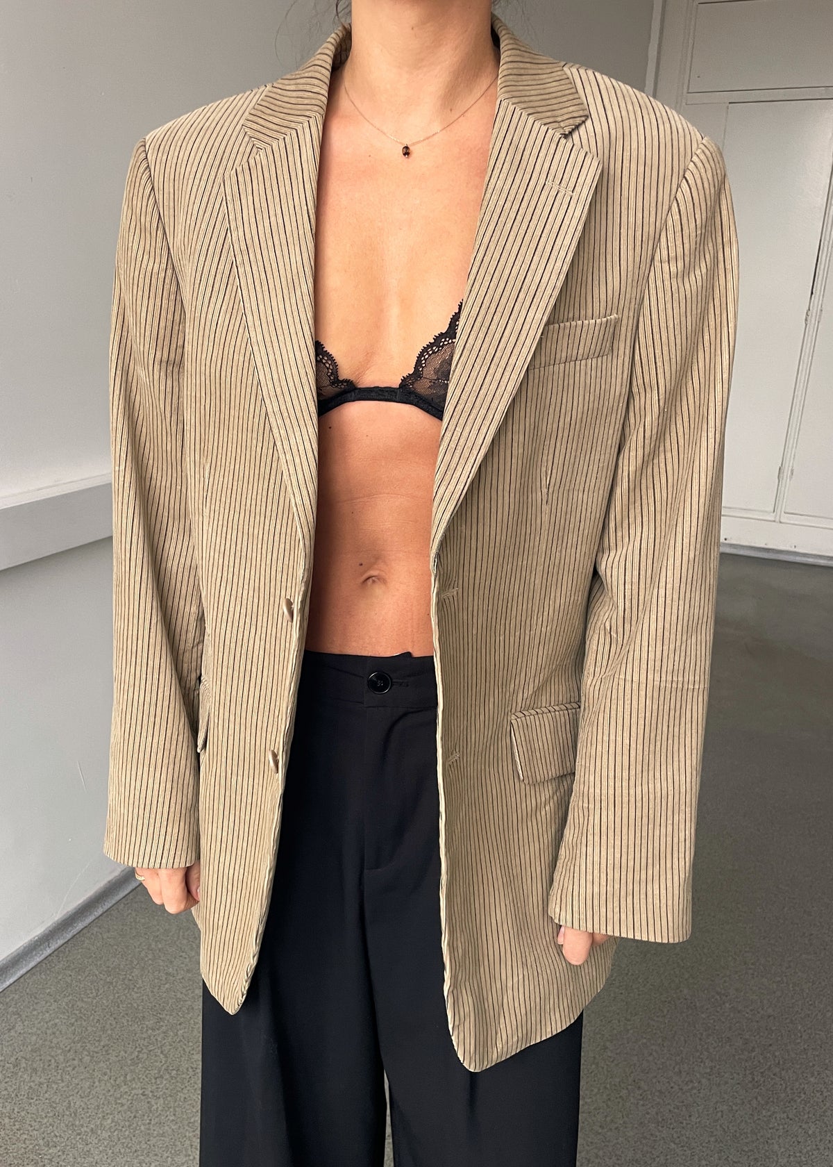 Vintage Battistini Beige Striped Corduroy Cotton Blazer, view 1