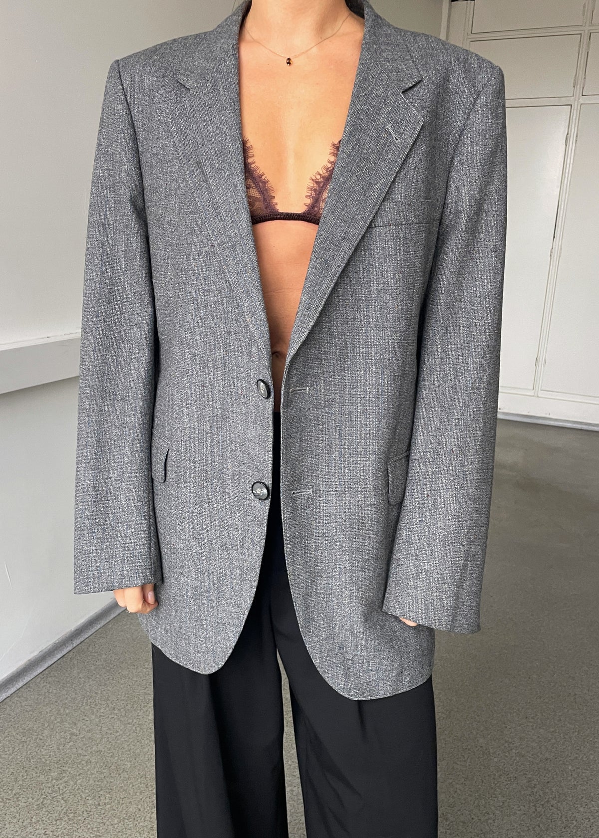 Vintage Grey Patterned Blue Stripe Blazer, view 1