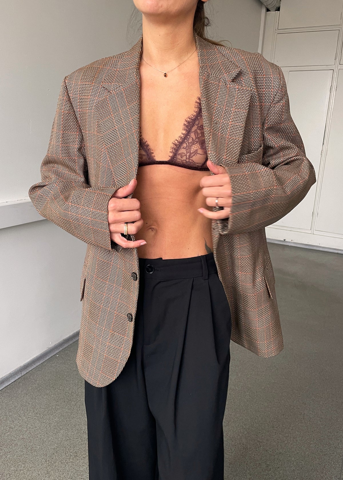 Vintage Brown Orange Checked Pure New Wool Blazer – Made in England, view 3
